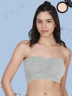 Cotton Strapless Tube Bra For Women| Bandeau Bra With Removable Pads | Grey Tube Top Pack Of 1