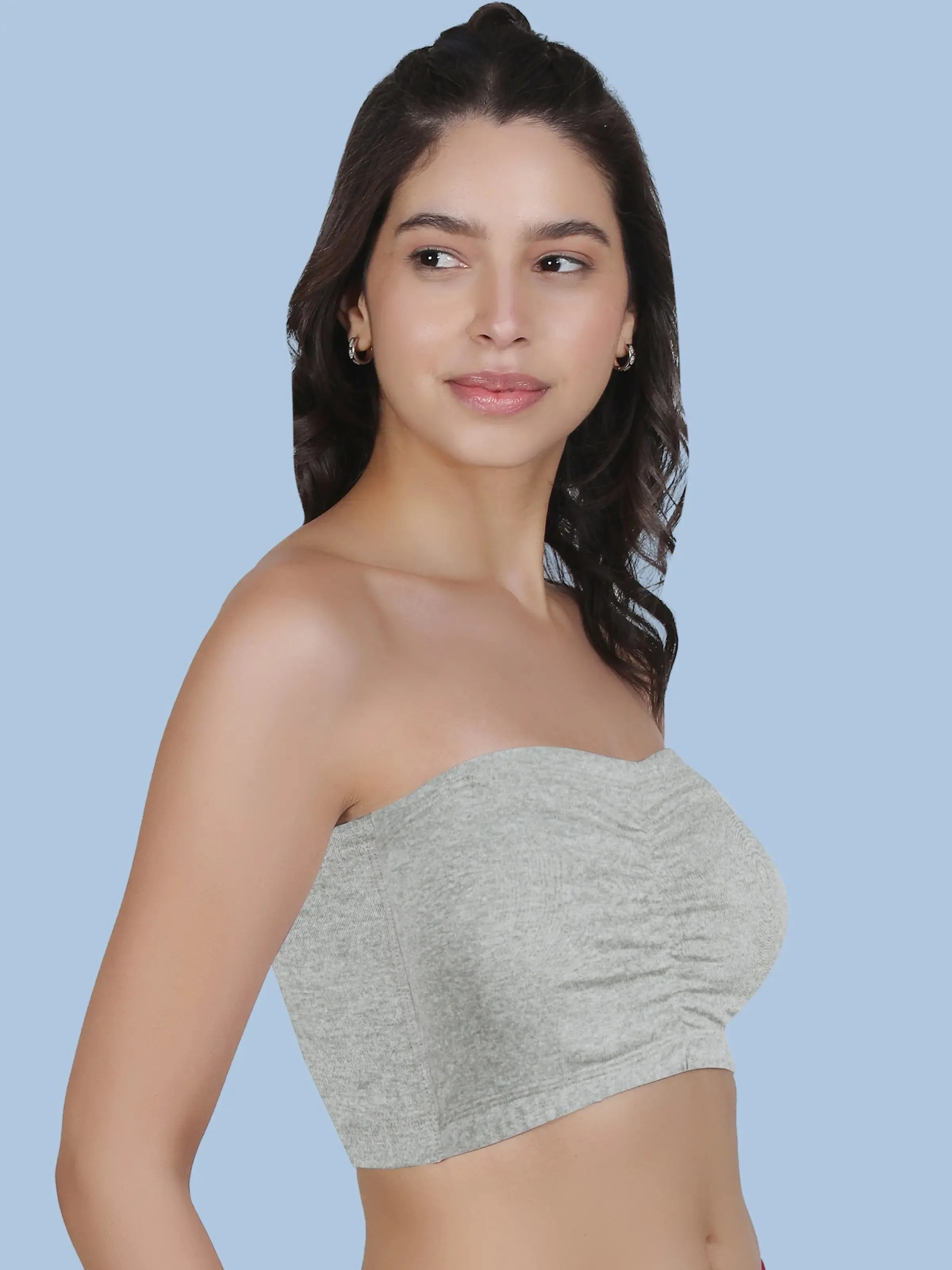 Cotton Strapless Tube Bra For Women| Bandeau Bra With Removable Pads | Grey Tube Top Pack Of 1