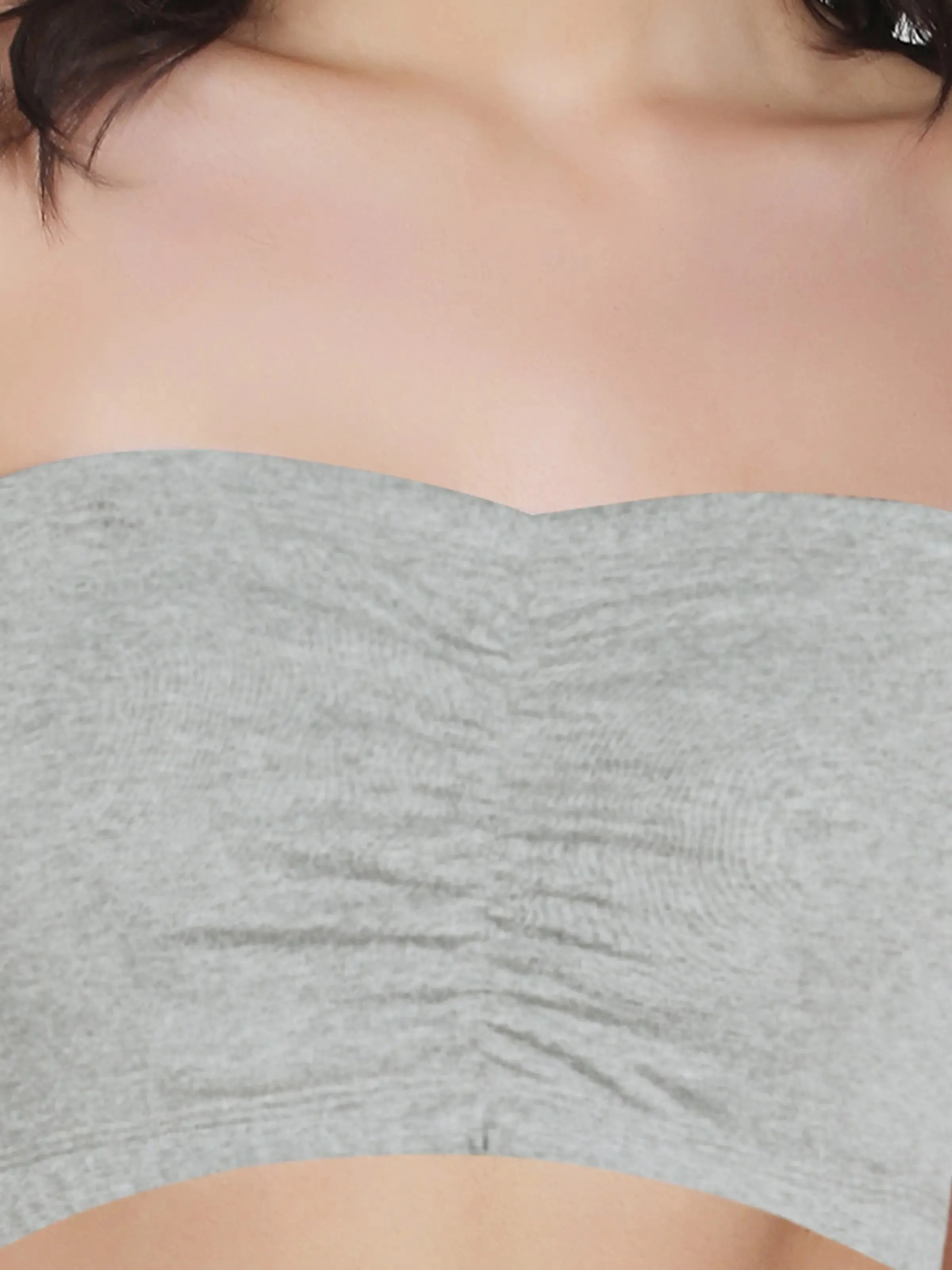 Cotton Strapless Tube Bra For Women| Bandeau Bra With Removable Pads | Grey Tube Top Pack Of 1