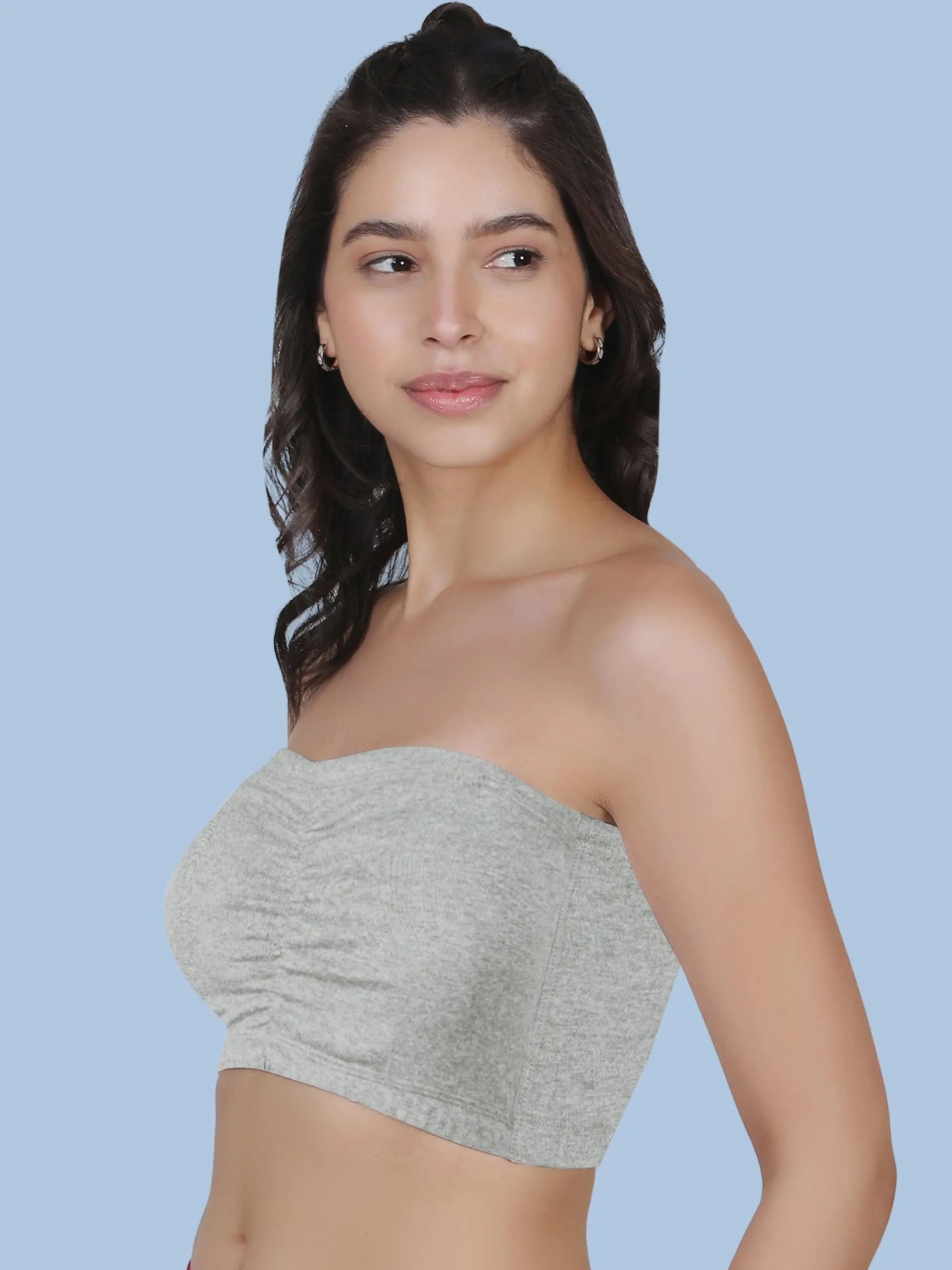Cotton Strapless Tube Bra For Women| Bandeau Bra With Removable Pads | Grey Tube Top Pack Of 1