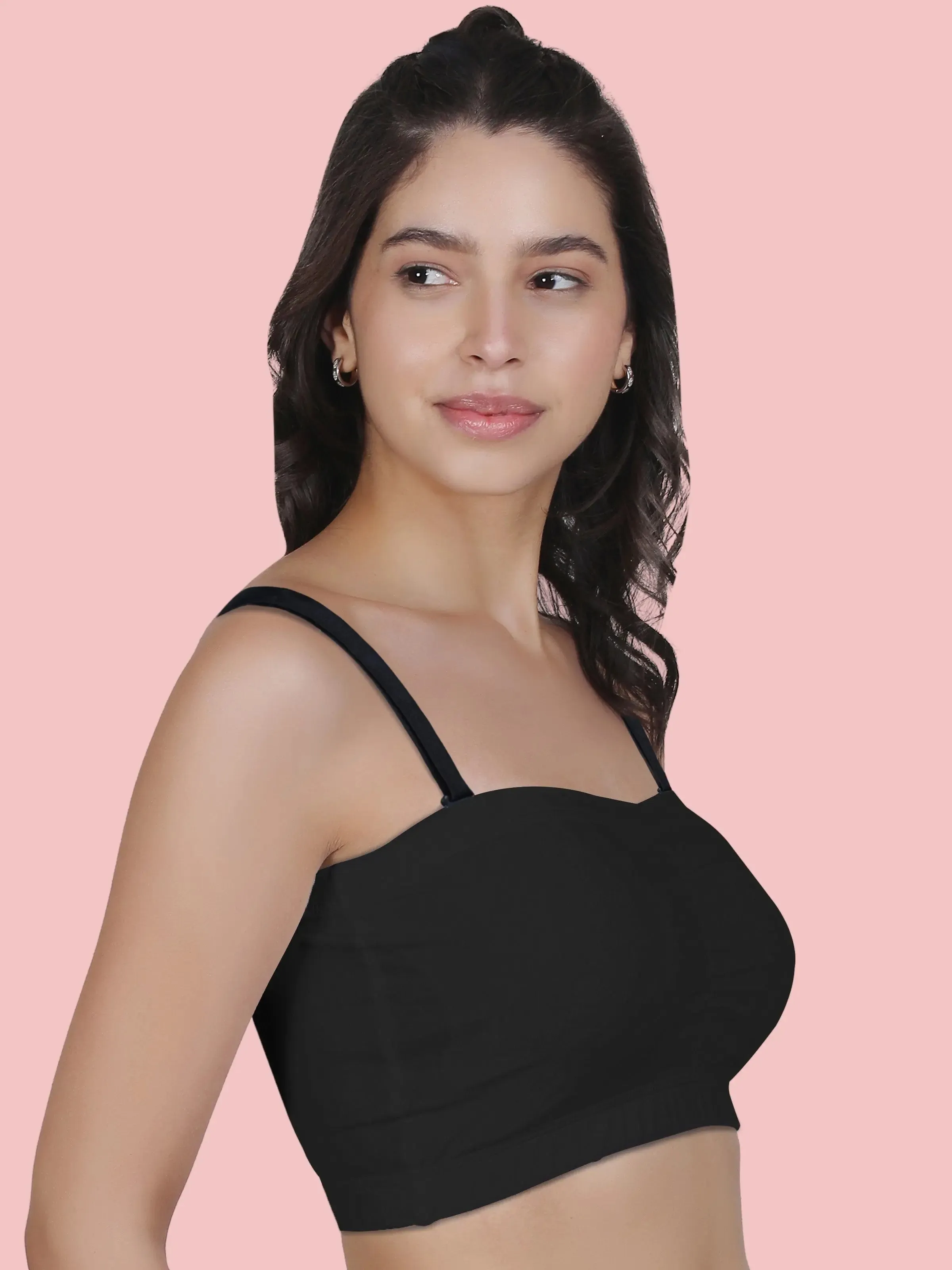 Cotton Strapless Tube Bra For Womens| Bandeau Bra With Removable Pads | Black Tube Top With Straps Pack Of 2