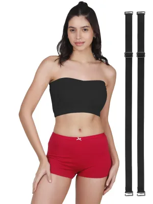 Cotton Strapless Tube Bra For Womens| Bandeau Bra With Removable Pads | Black Tube Top With Straps Pack Of 2