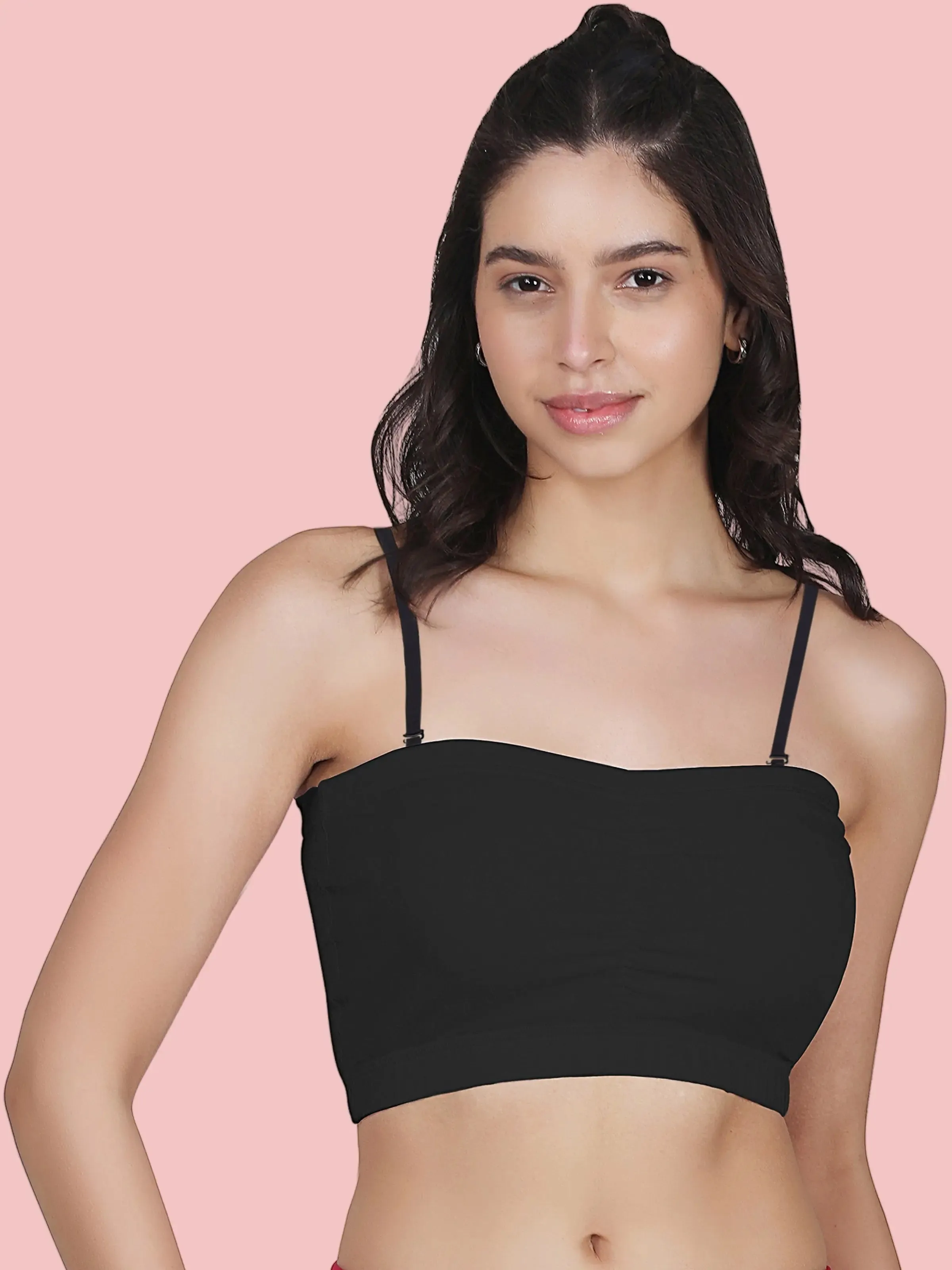 Cotton Strapless Tube Bra For Womens| Bandeau Bra With Removable Pads | Black Tube Top With Straps Pack Of 2