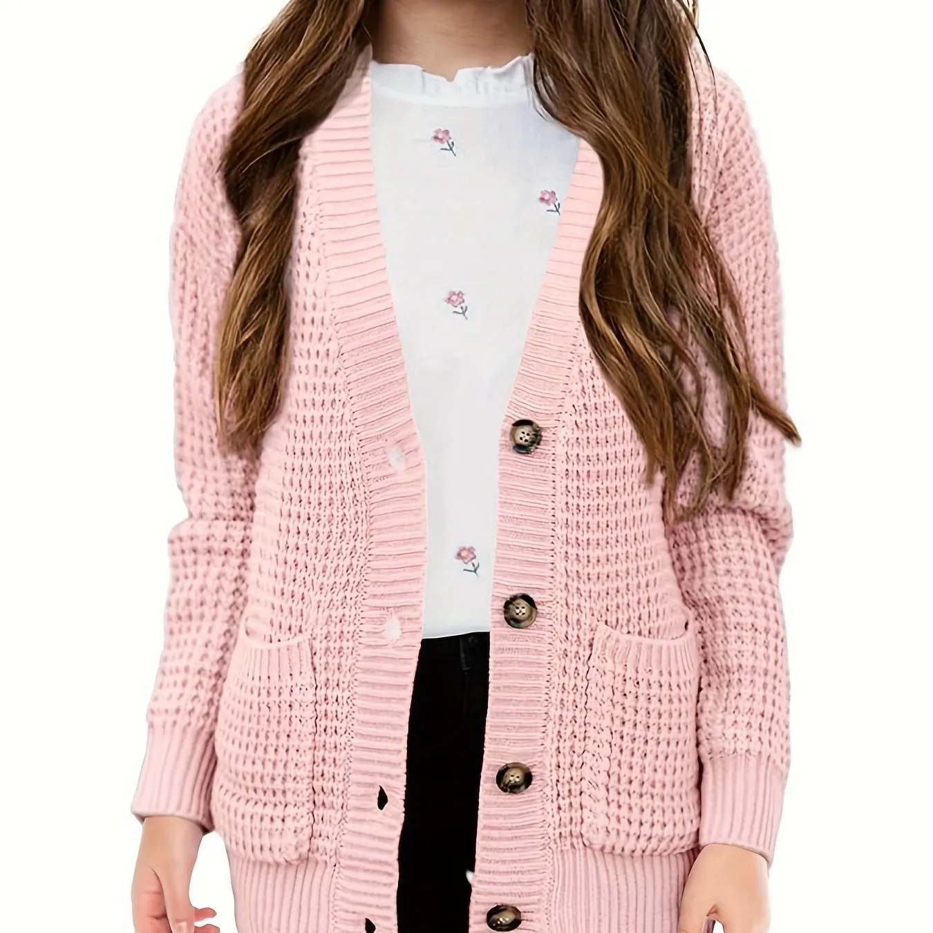 Cozy Girls' Knit Cardigan Sweaters - Open Front, Button Down, Pockets, Soft, Warm, and Comfortable for Everyday Wear - Perfect for School, Casual Outings, and Layering
