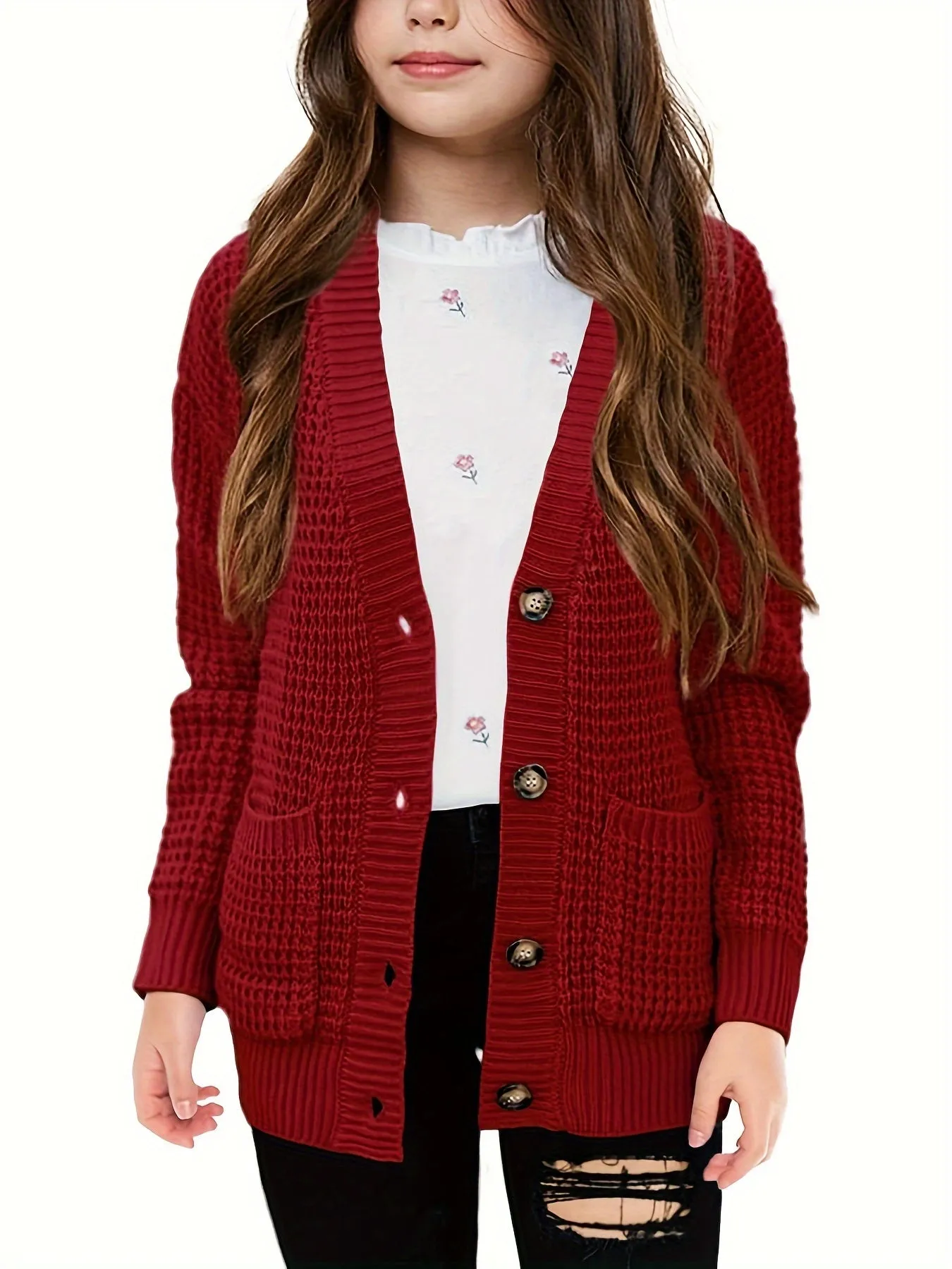 Cozy Girls' Knit Cardigan Sweaters - Open Front, Button Down, Pockets, Soft, Warm, and Comfortable for Everyday Wear - Perfect for School, Casual Outings, and Layering