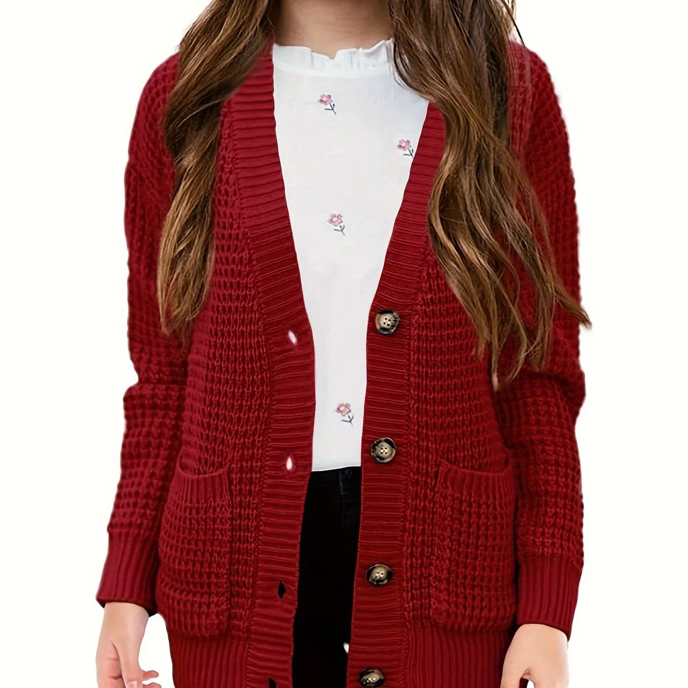 Cozy Girls' Knit Cardigan Sweaters - Open Front, Button Down, Pockets, Soft, Warm, and Comfortable for Everyday Wear - Perfect for School, Casual Outings, and Layering