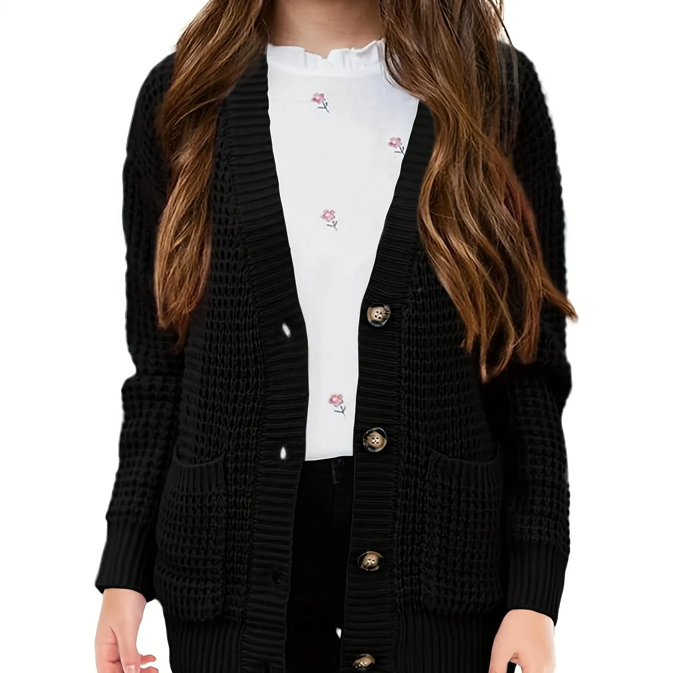 Cozy Girls' Knit Cardigan Sweaters - Open Front, Button Down, Pockets, Soft, Warm, and Comfortable for Everyday Wear - Perfect for School, Casual Outings, and Layering