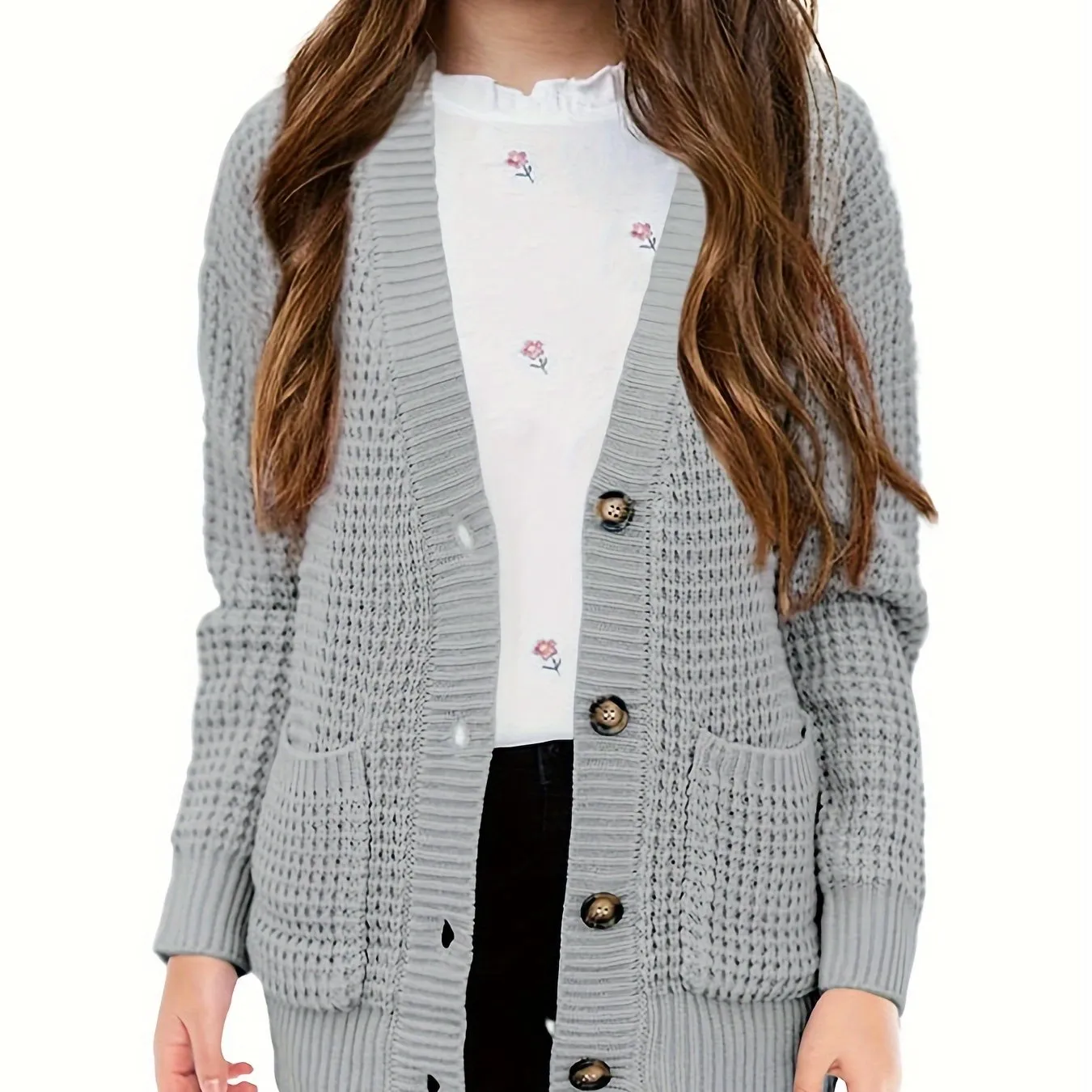Cozy Girls' Knit Cardigan Sweaters - Open Front, Button Down, Pockets, Soft, Warm, and Comfortable for Everyday Wear - Perfect for School, Casual Outings, and Layering