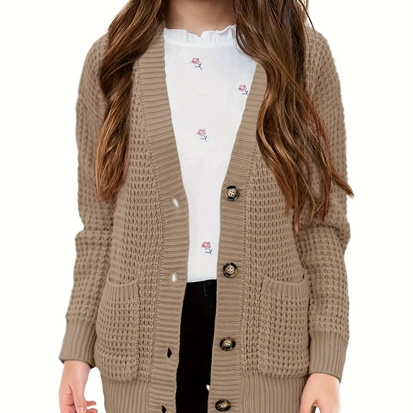 Cozy Girls' Knit Cardigan Sweaters - Open Front, Button Down, Pockets, Soft, Warm, and Comfortable for Everyday Wear - Perfect for School, Casual Outings, and Layering