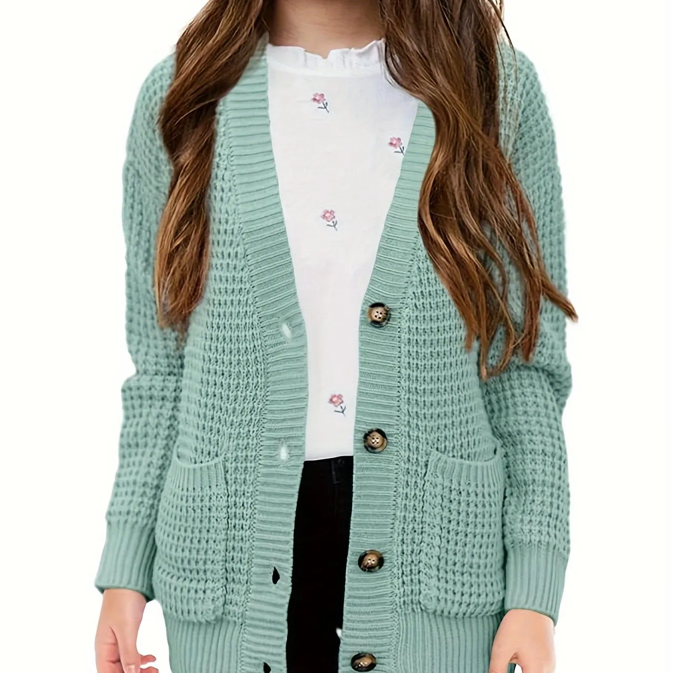 Cozy Girls' Knit Cardigan Sweaters - Open Front, Button Down, Pockets, Soft, Warm, and Comfortable for Everyday Wear - Perfect for School, Casual Outings, and Layering
