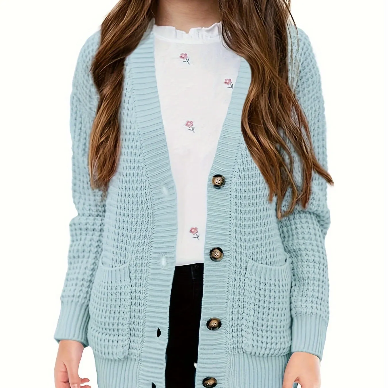 Cozy Girls' Knit Cardigan Sweaters - Open Front, Button Down, Pockets, Soft, Warm, and Comfortable for Everyday Wear - Perfect for School, Casual Outings, and Layering