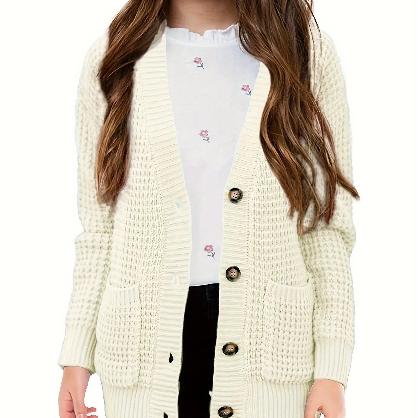 Cozy Girls' Knit Cardigan Sweaters - Open Front, Button Down, Pockets, Soft, Warm, and Comfortable for Everyday Wear - Perfect for School, Casual Outings, and Layering