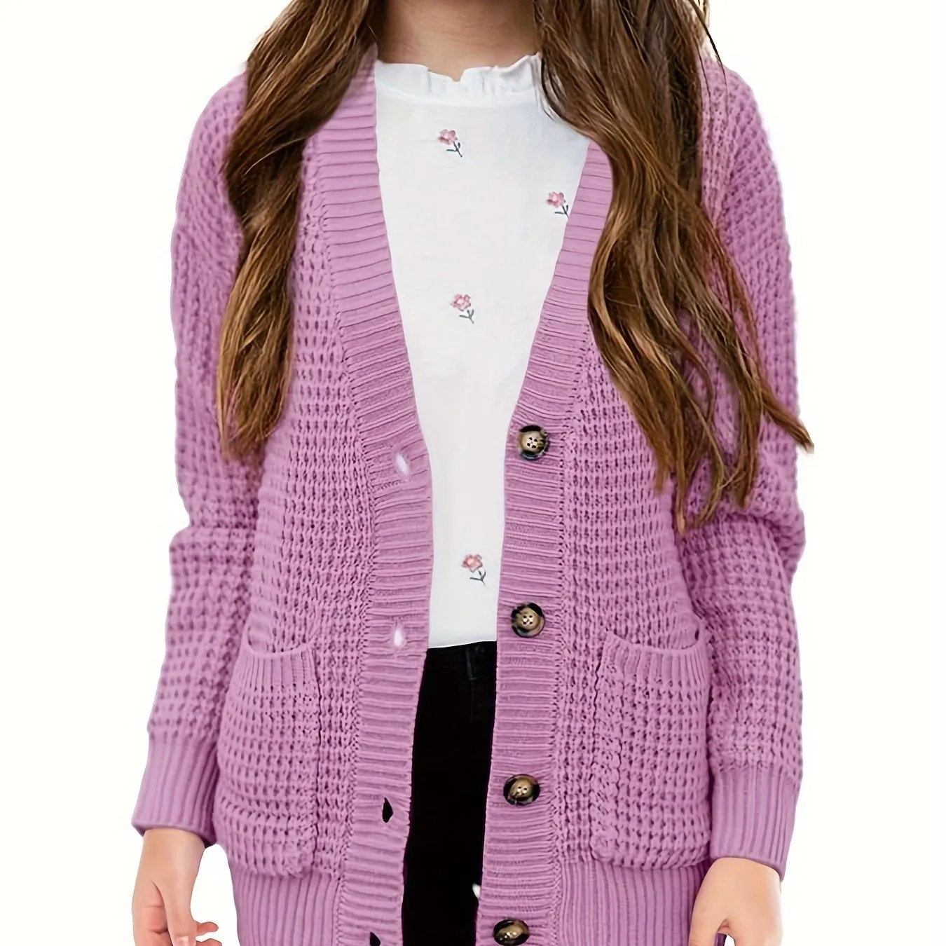 Cozy Girls' Knit Cardigan Sweaters - Open Front, Button Down, Pockets, Soft, Warm, and Comfortable for Everyday Wear - Perfect for School, Casual Outings, and Layering