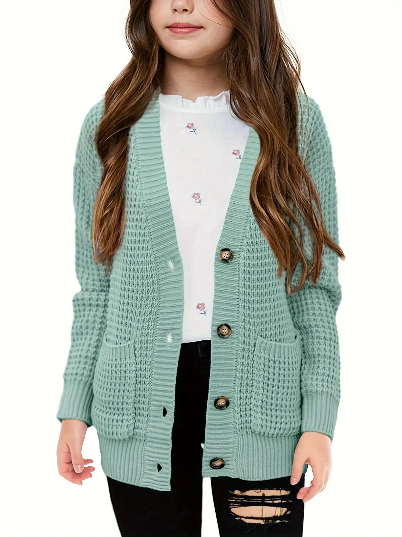 Cozy Girls' Knit Cardigan Sweaters - Open Front, Button Down, Pockets, Soft, Warm, and Comfortable for Everyday Wear - Perfect for School, Casual Outings, and Layering