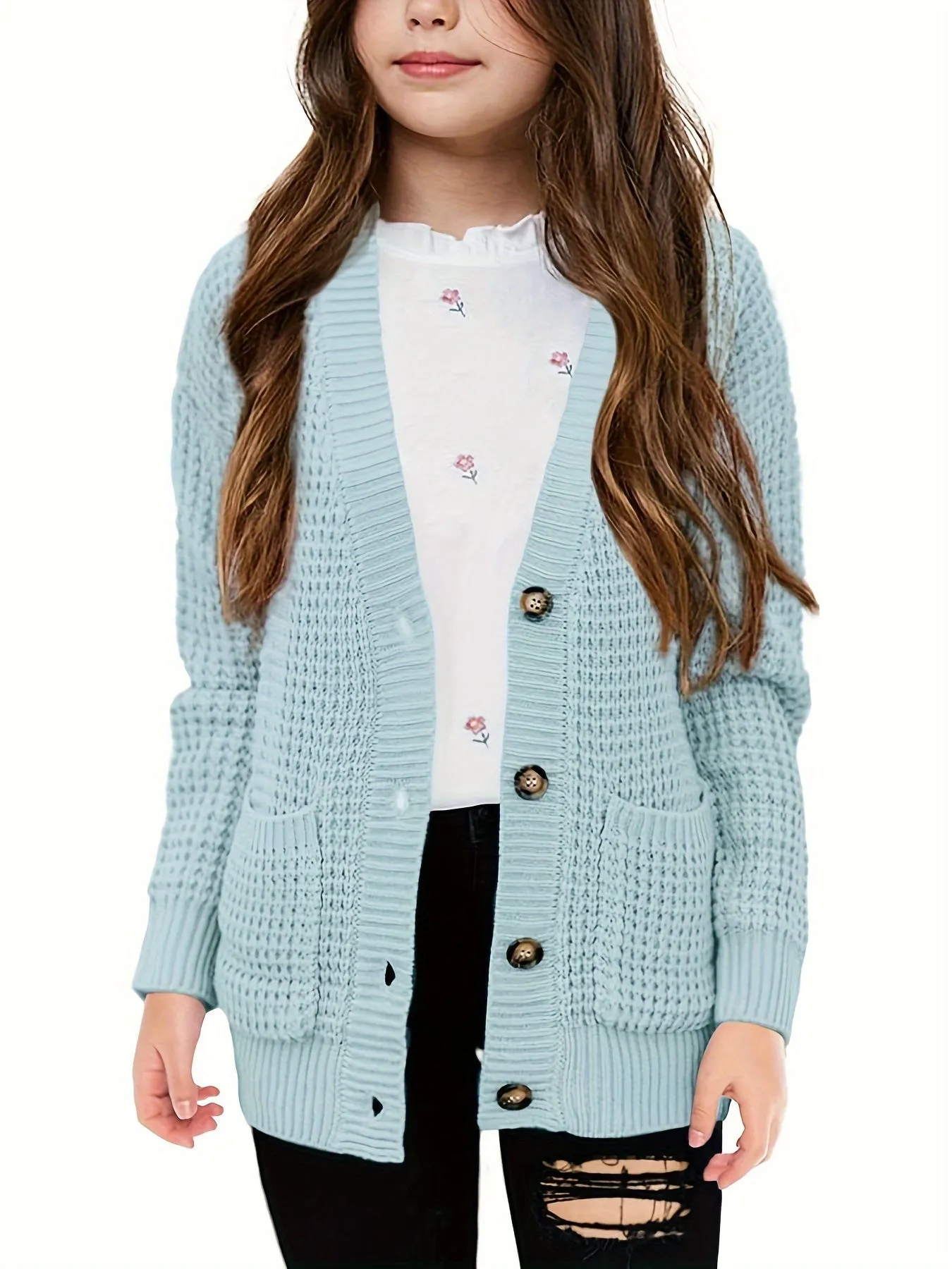 Cozy Girls' Knit Cardigan Sweaters - Open Front, Button Down, Pockets, Soft, Warm, and Comfortable for Everyday Wear - Perfect for School, Casual Outings, and Layering