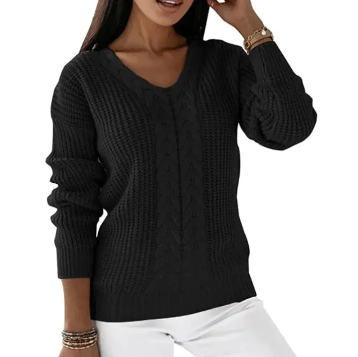 Cozy Twist V-Neck Knit Pullover