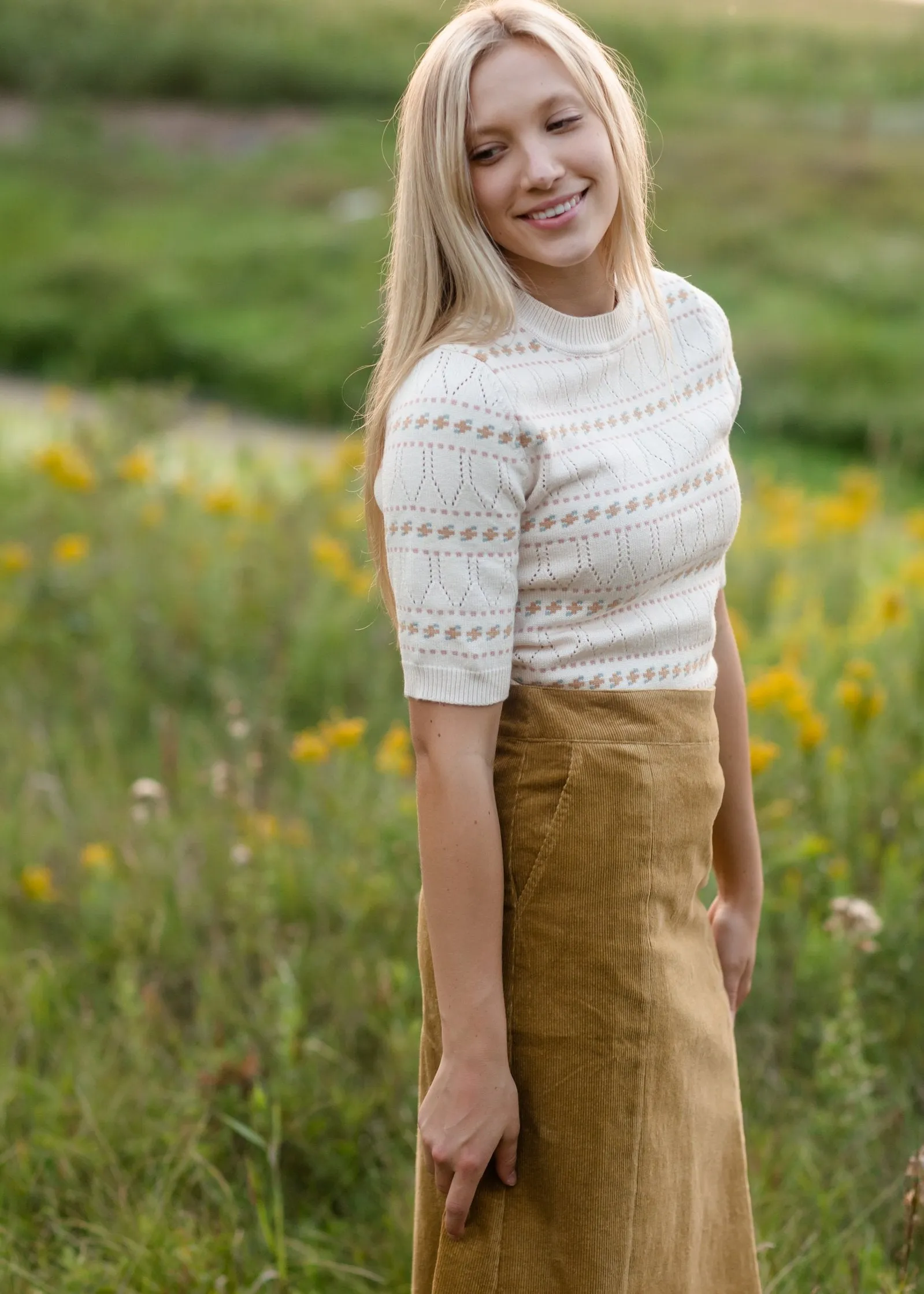 Cream Textured Short Sleeve Sweater - FINAL SALE