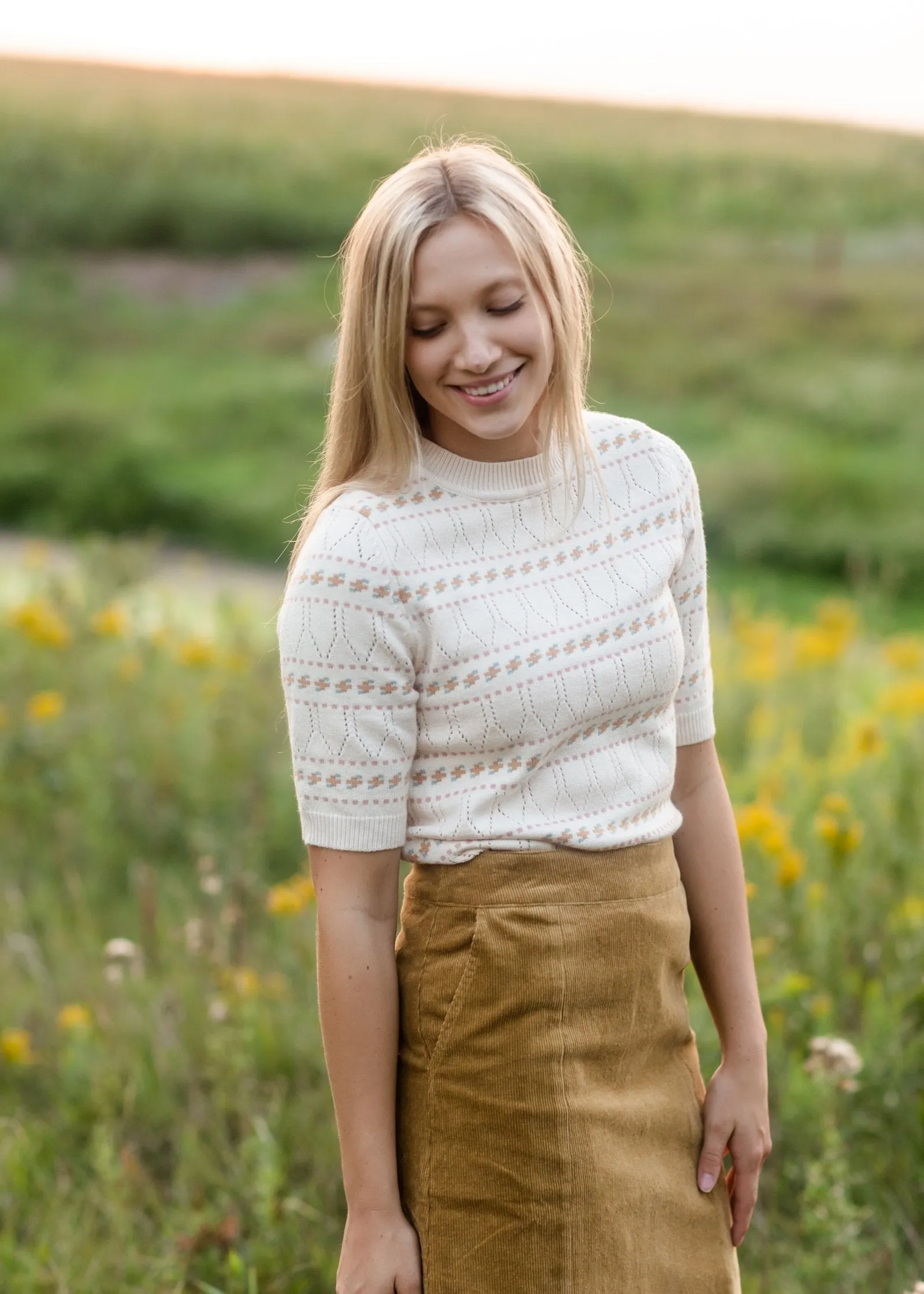Cream Textured Short Sleeve Sweater - FINAL SALE