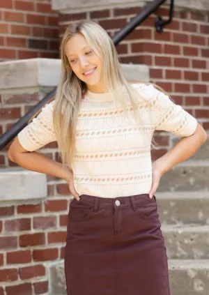 Cream Textured Short Sleeve Sweater - FINAL SALE