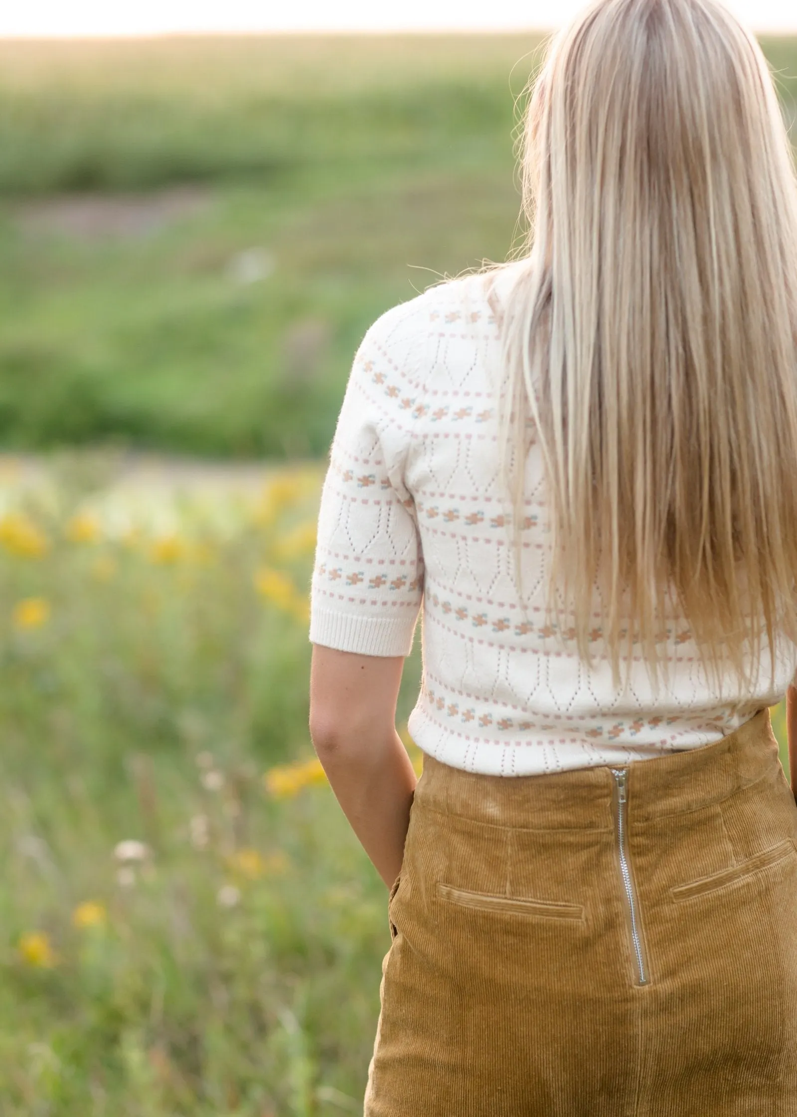 Cream Textured Short Sleeve Sweater - FINAL SALE