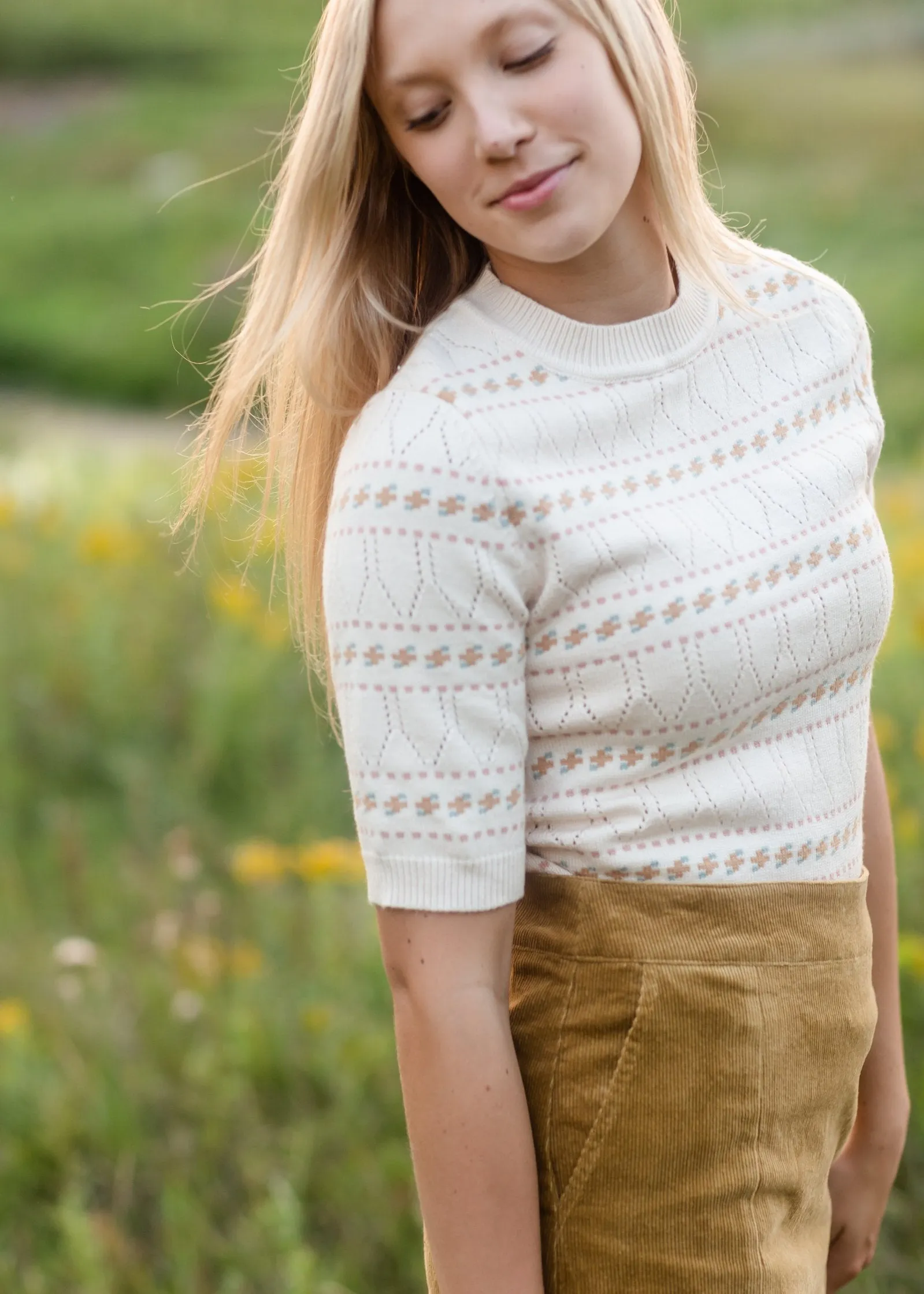 Cream Textured Short Sleeve Sweater - FINAL SALE