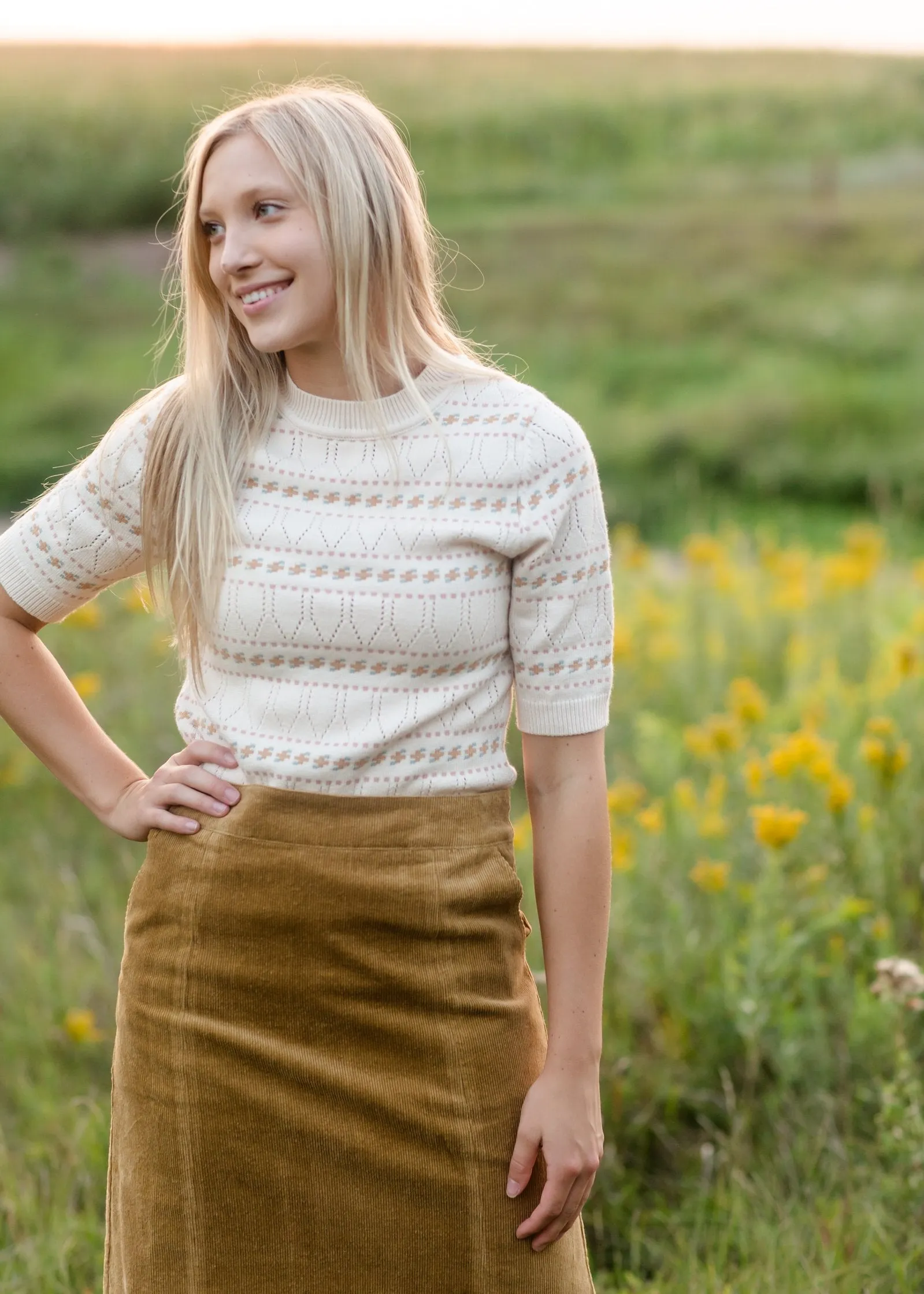 Cream Textured Short Sleeve Sweater - FINAL SALE