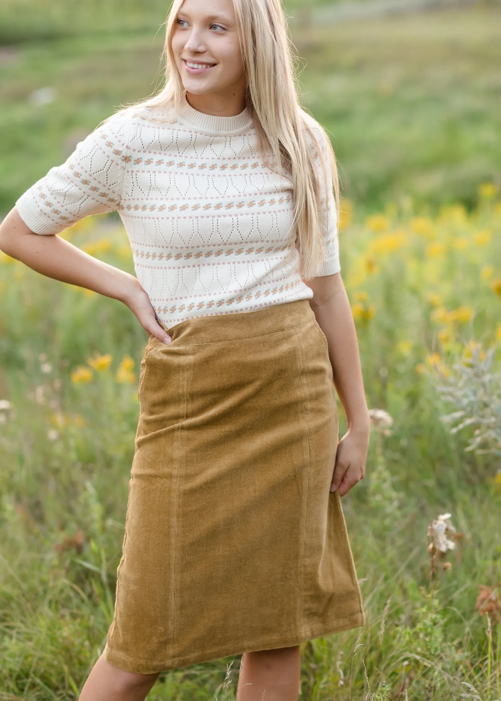 Cream Textured Short Sleeve Sweater - FINAL SALE
