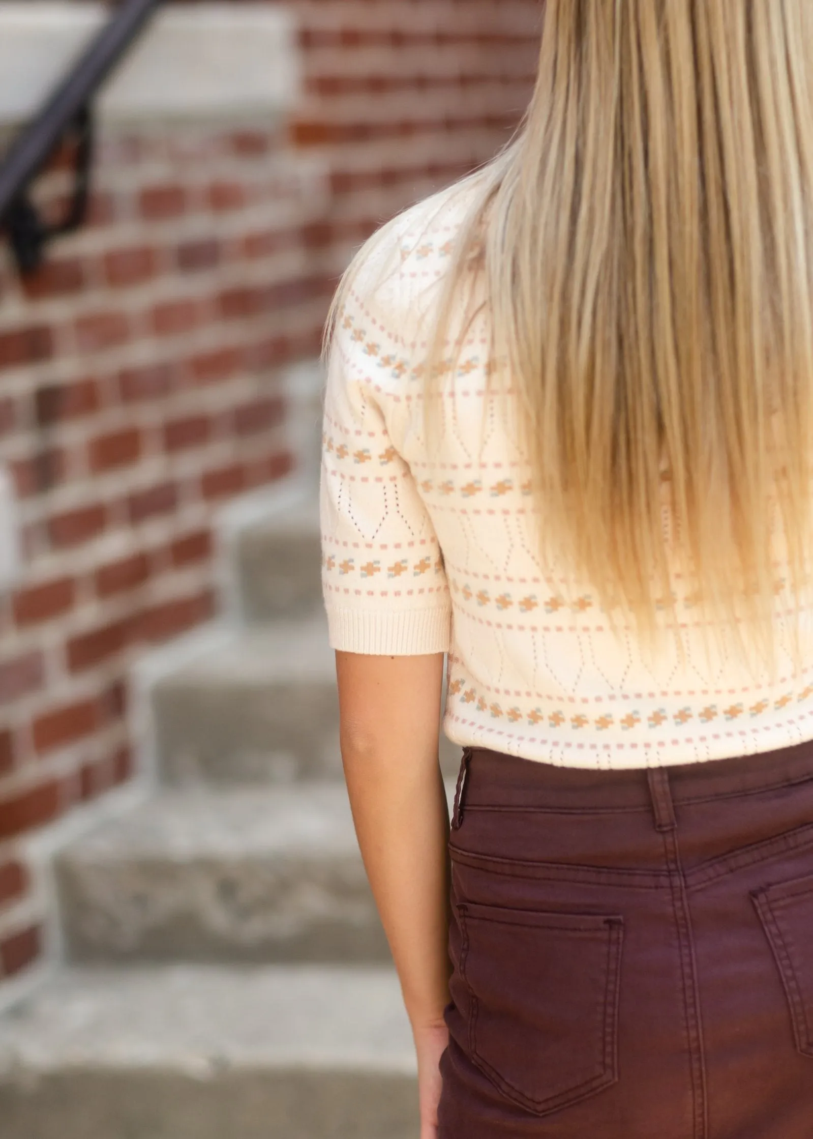 Cream Textured Short Sleeve Sweater - FINAL SALE