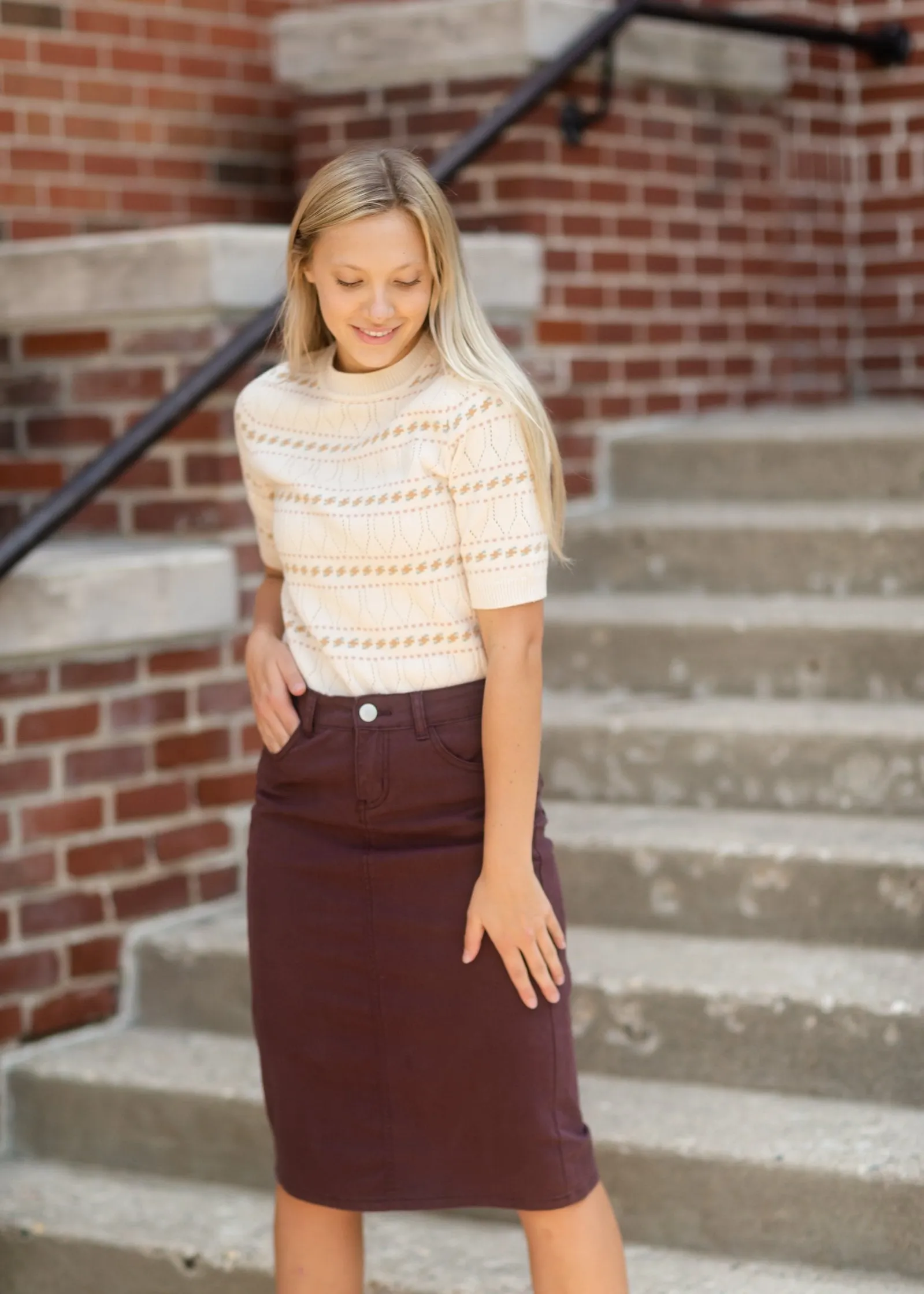 Cream Textured Short Sleeve Sweater - FINAL SALE