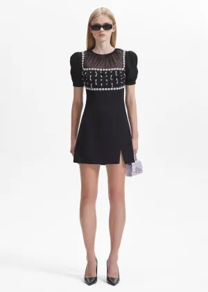 Crepe Embellished Mini Dress (Black)