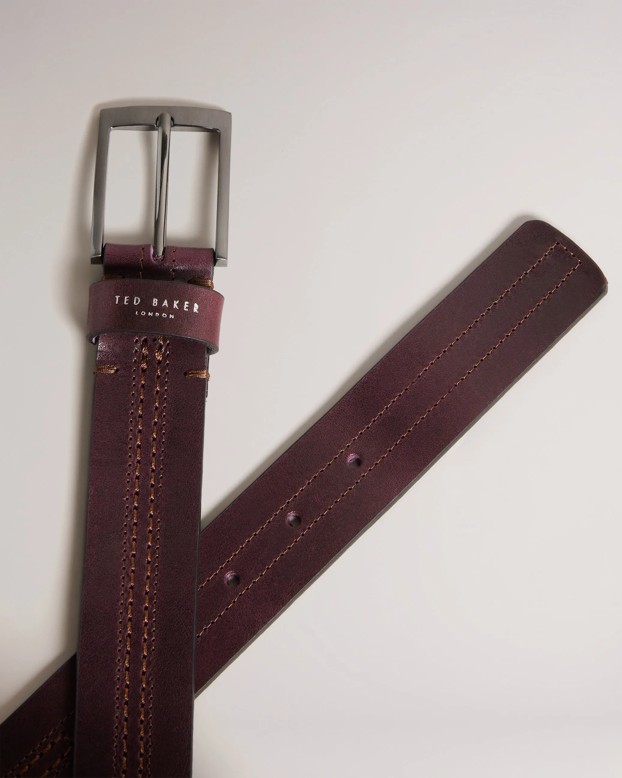 Crisic Stitch Detail Leather Belt Oxblood