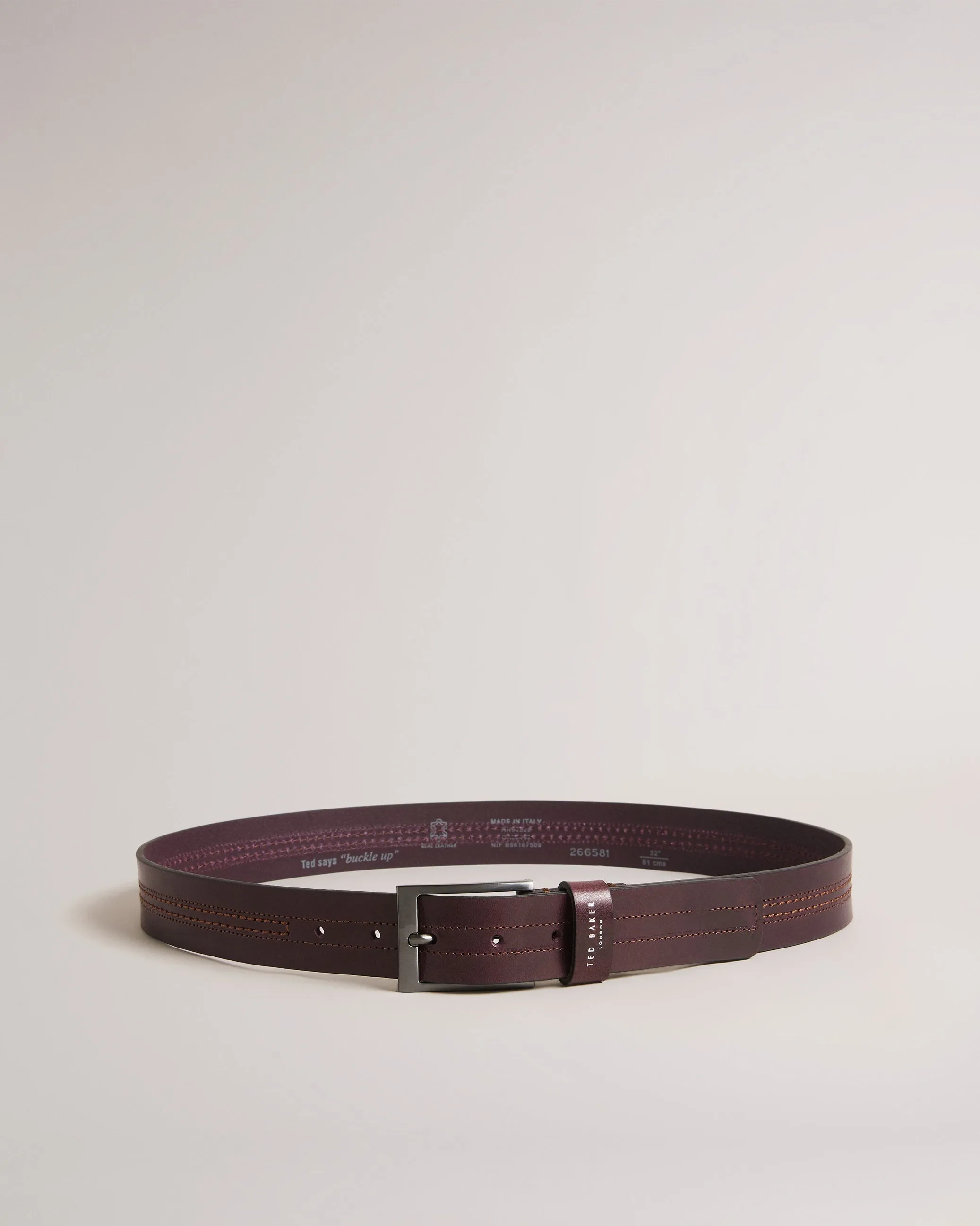 Crisic Stitch Detail Leather Belt Oxblood