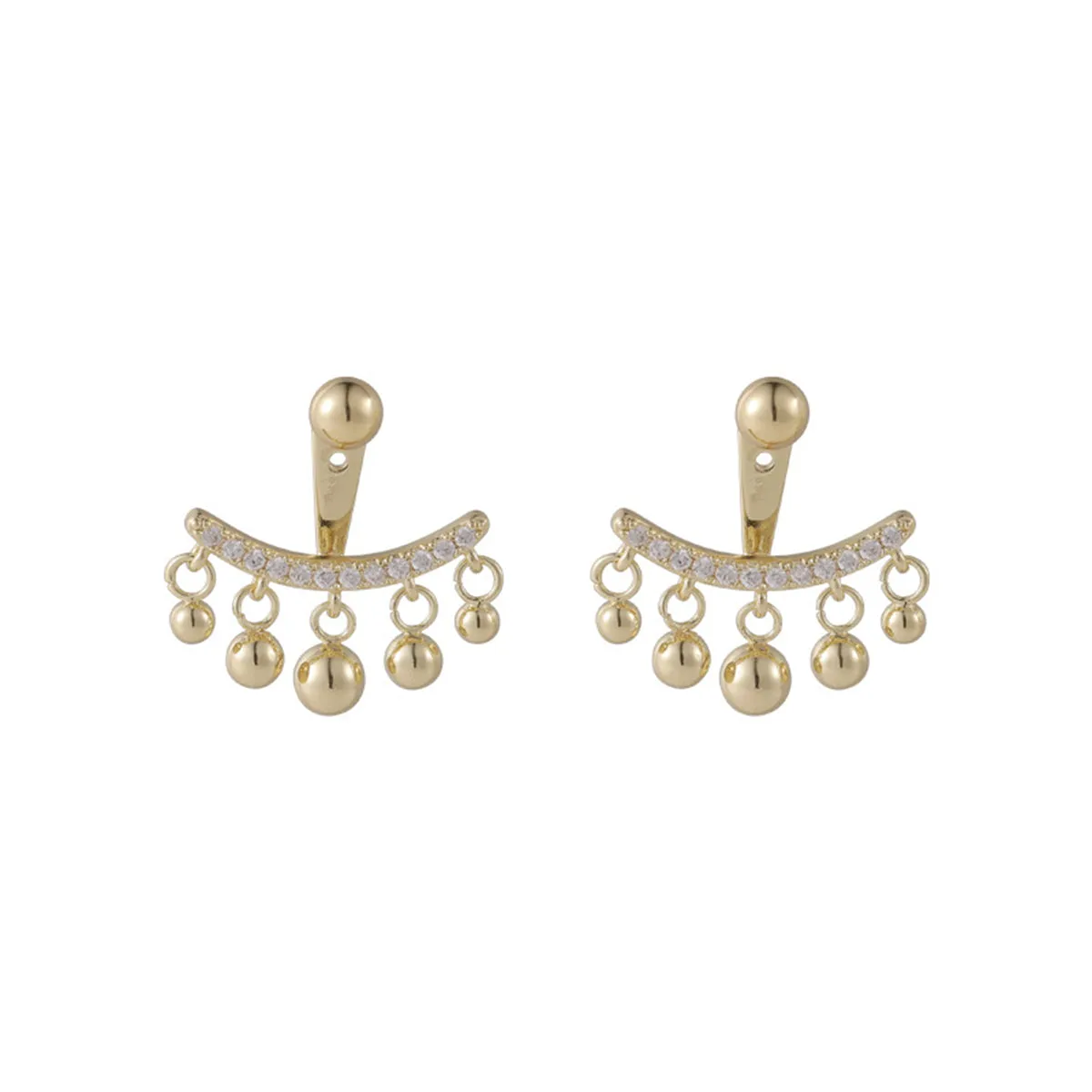 Cubic Zirconia & 18K Gold-Plated Ball Tassel Ear Jackets