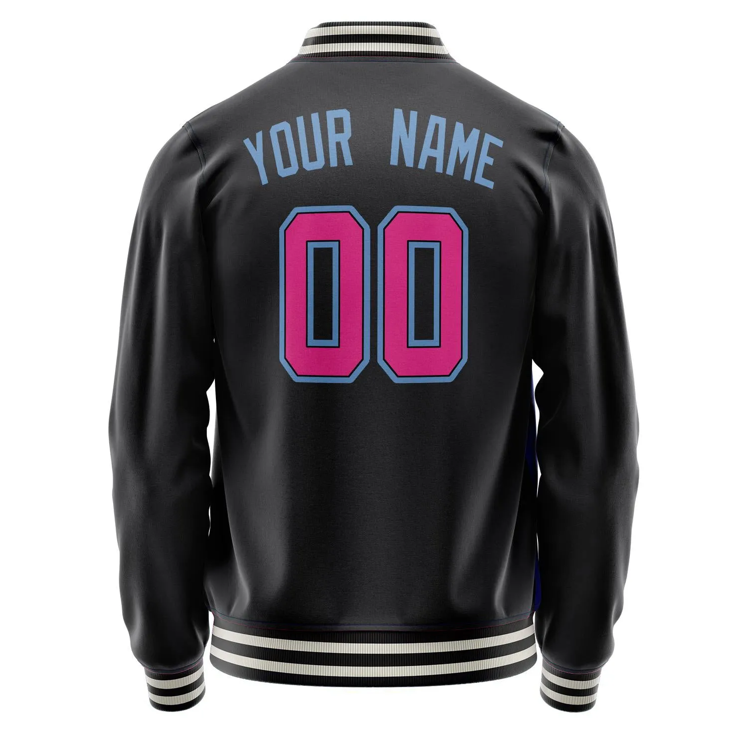 Custom Black Light-Blue Solid Color Varsity Letterman Jacket