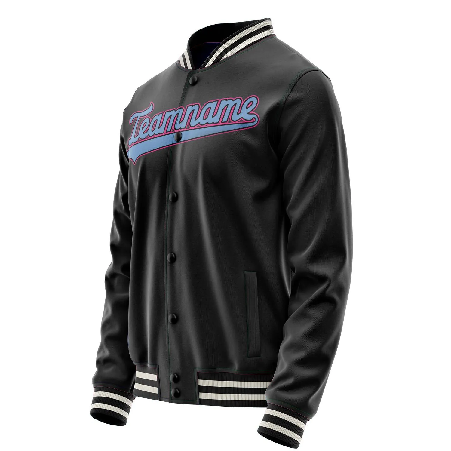 Custom Black Light-Blue Solid Color Varsity Letterman Jacket