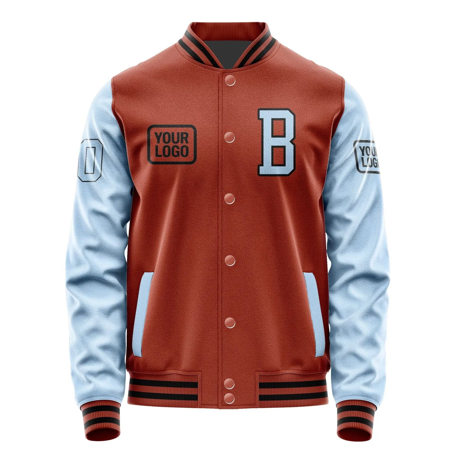 Custom Coral Red Light Blue Jacket