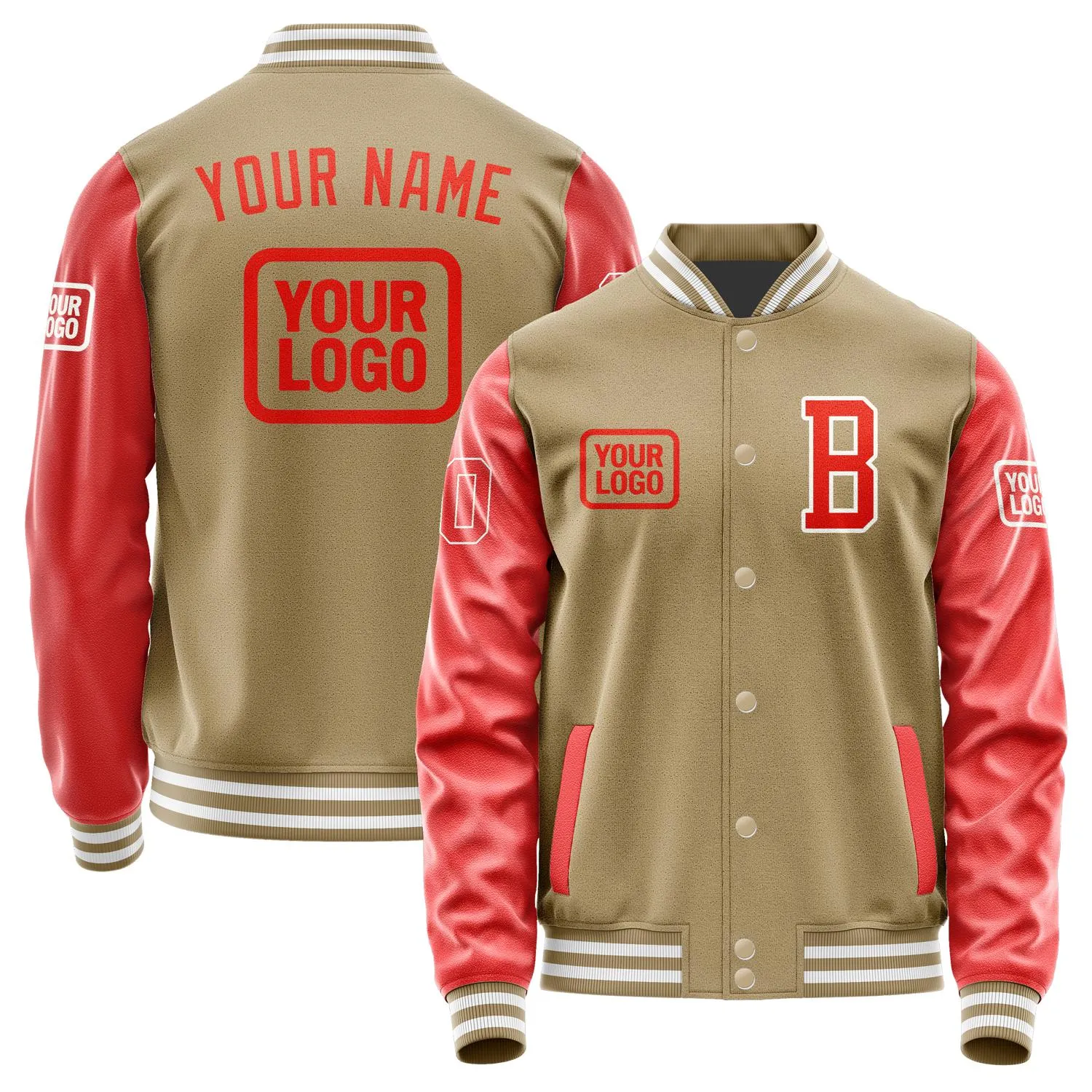 Custom Light Khaki Orange Red Jacket
