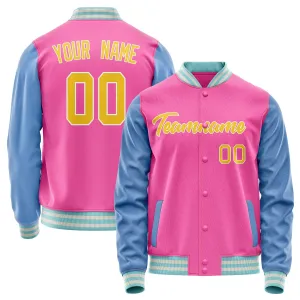 Custom Pink Light-Blue Solid Color Varsity Letterman Jacket