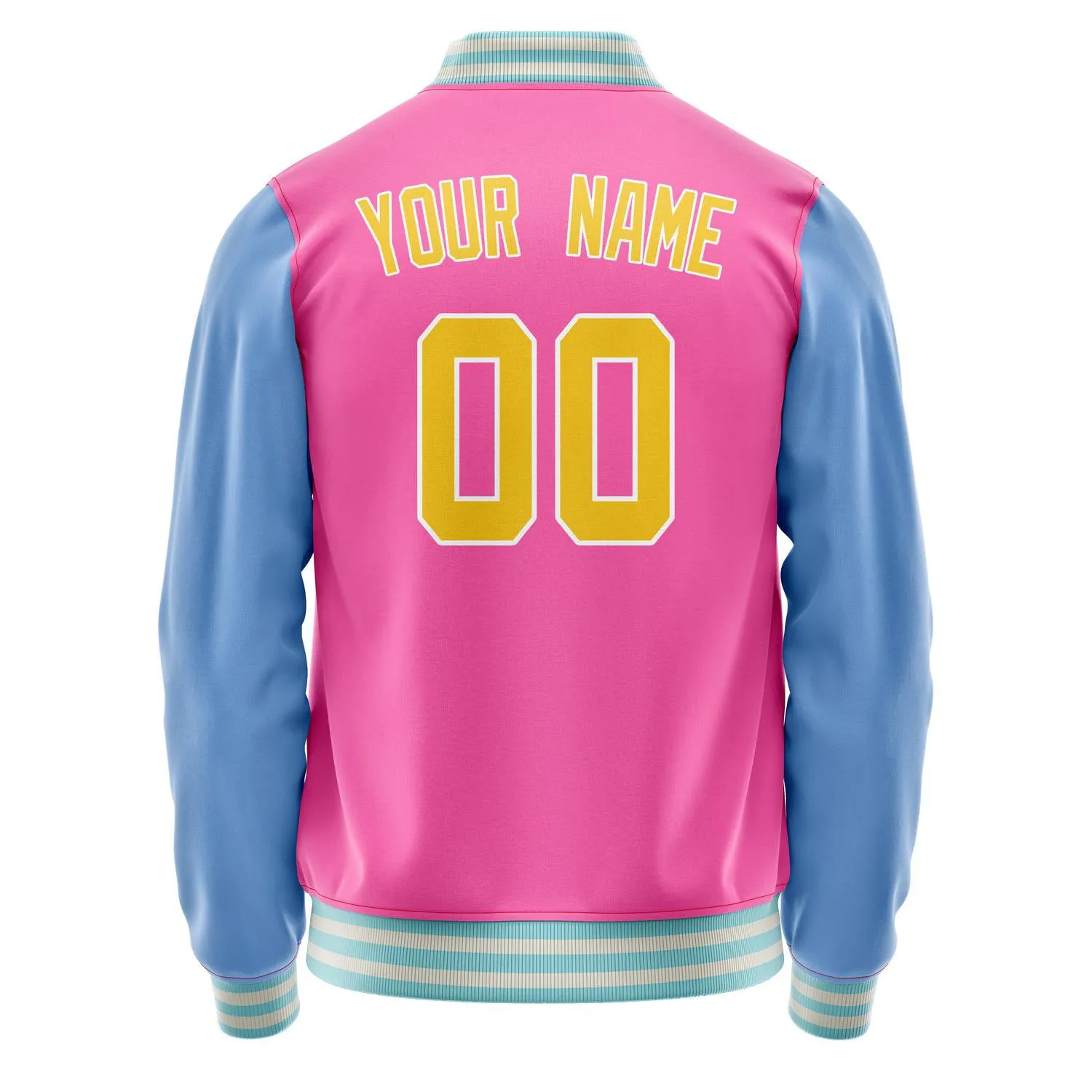 Custom Pink Light-Blue Solid Color Varsity Letterman Jacket