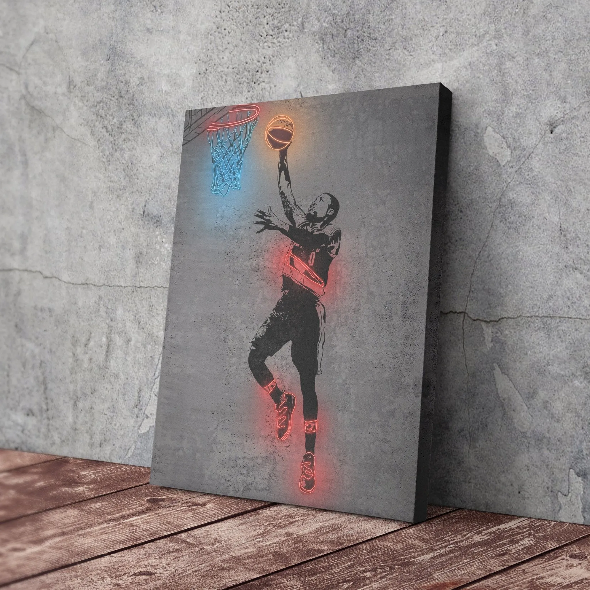 Damian Lillard Neon Canvas Art | Modern Wall Decor for Blazers Fans