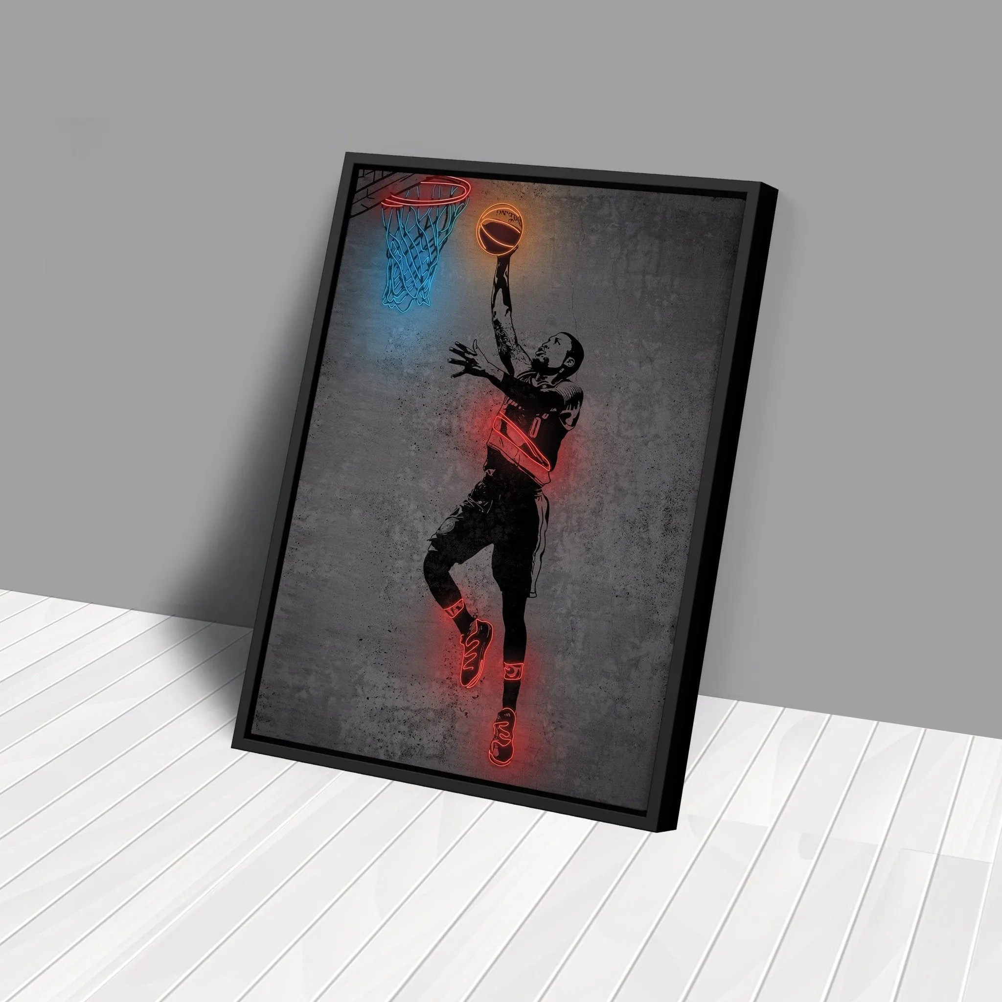 Damian Lillard Neon Canvas Art | Modern Wall Decor for Blazers Fans
