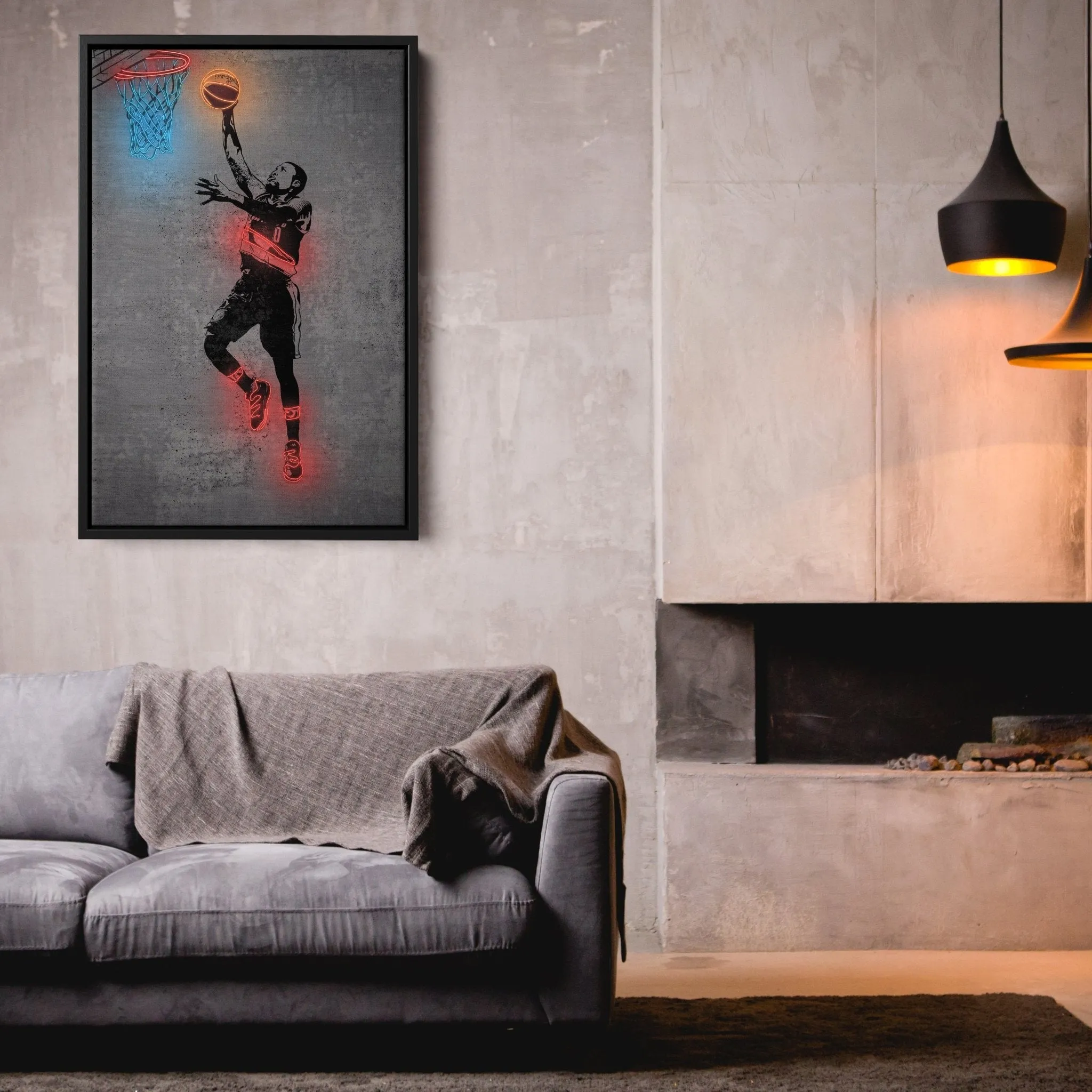 Damian Lillard Neon Canvas Art | Modern Wall Decor for Blazers Fans