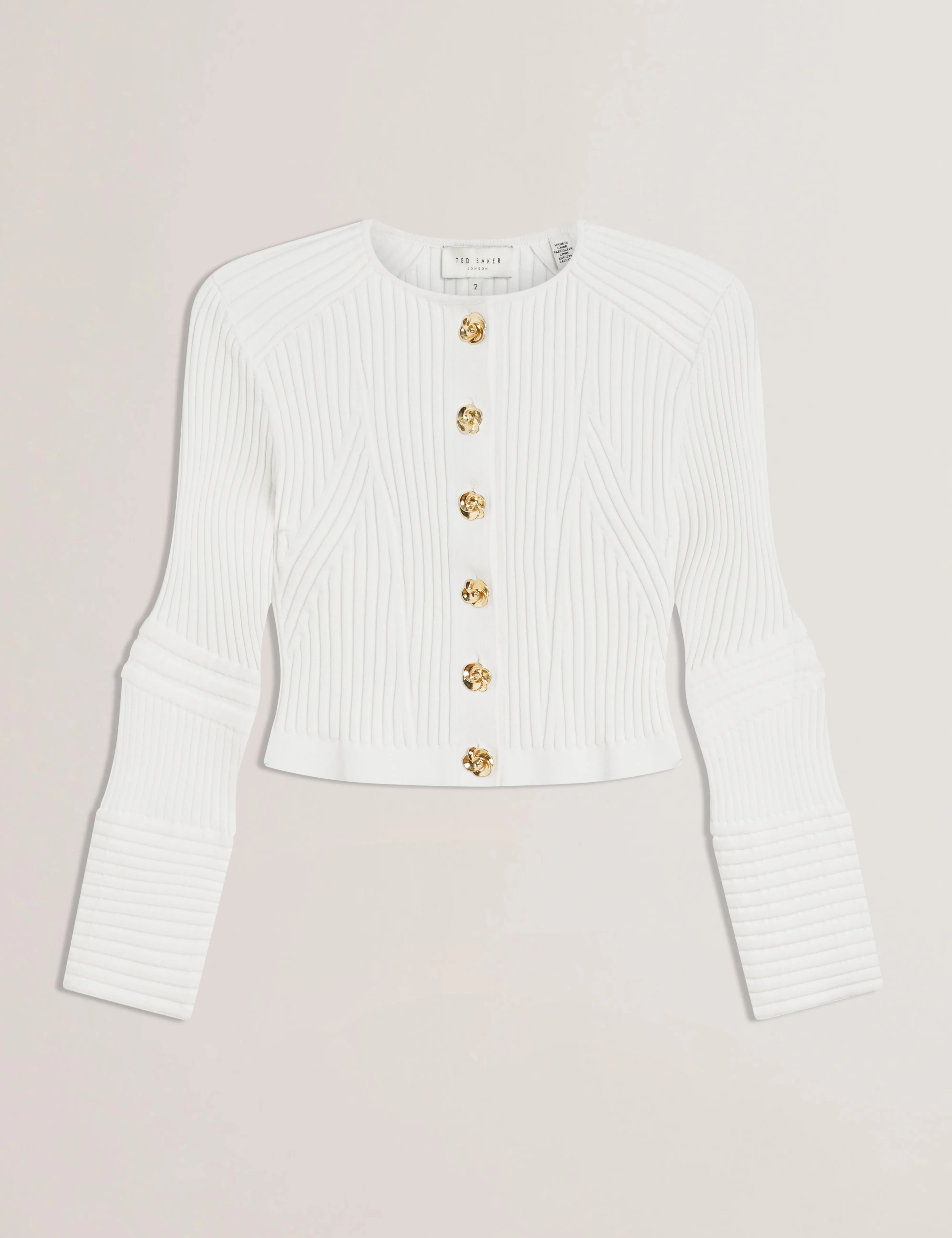 Dayyzi Rib Knit Biker Detail Cardigan Ivory