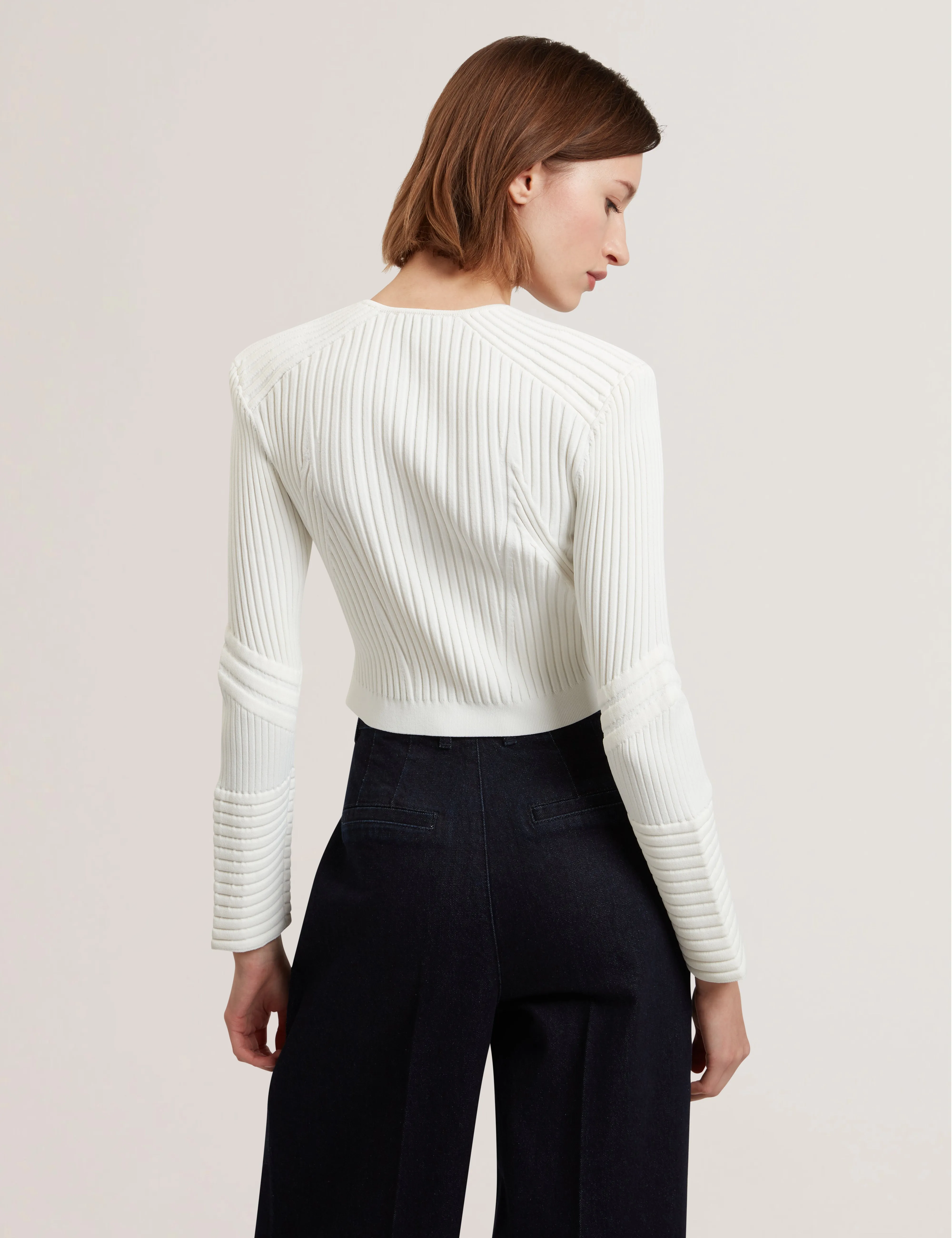 Dayyzi Rib Knit Biker Detail Cardigan Ivory