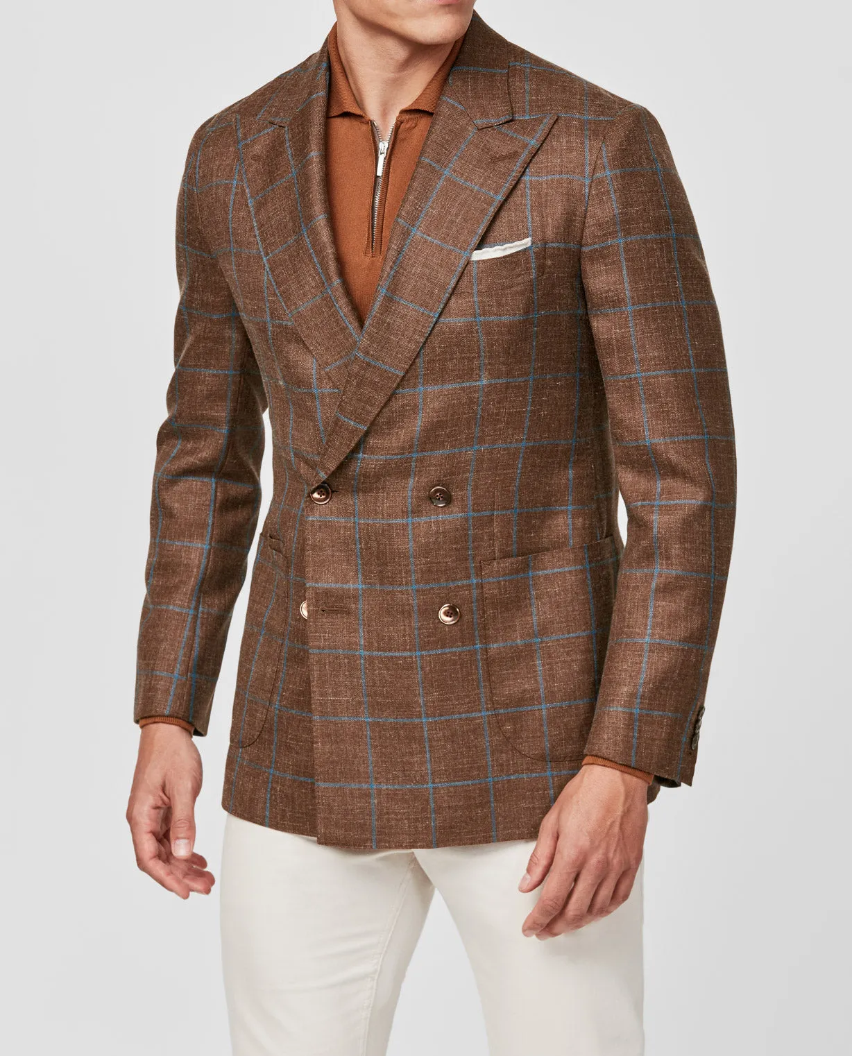 Di Pray Copper Wool, Silk & Linen with Blue Windowpane
