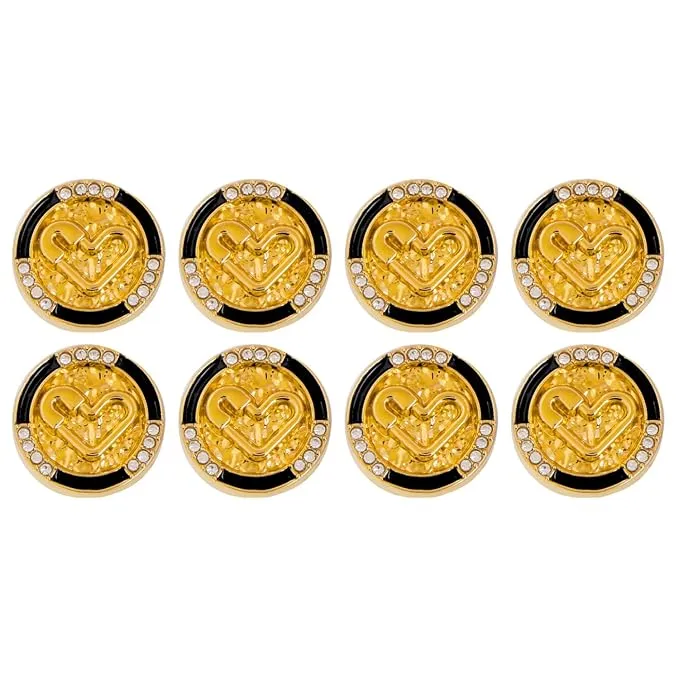 Diamond-Studded Heart Metal Buttons