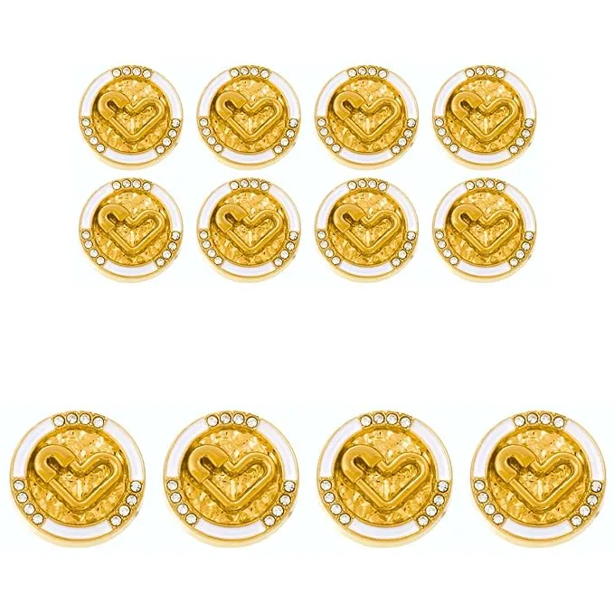 Diamond-Studded Heart Metal Buttons