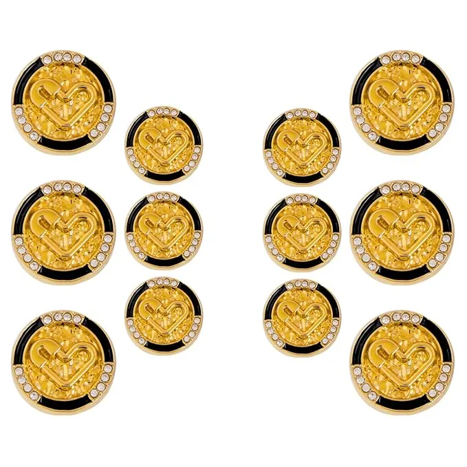 Diamond-Studded Heart Metal Buttons