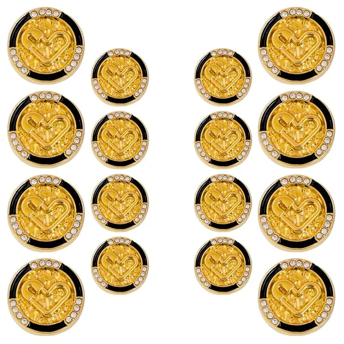Diamond-Studded Heart Metal Buttons