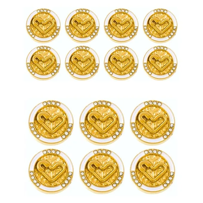 Diamond-Studded Heart Metal Buttons
